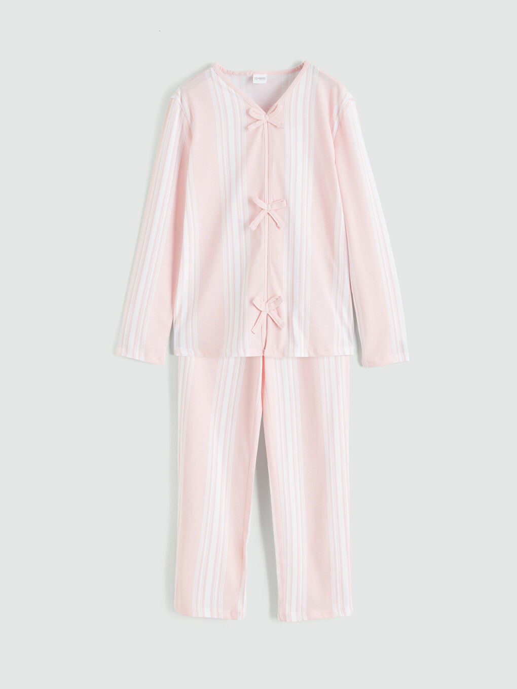 V Neck Bow Detailed Girls' Pyjamas Set