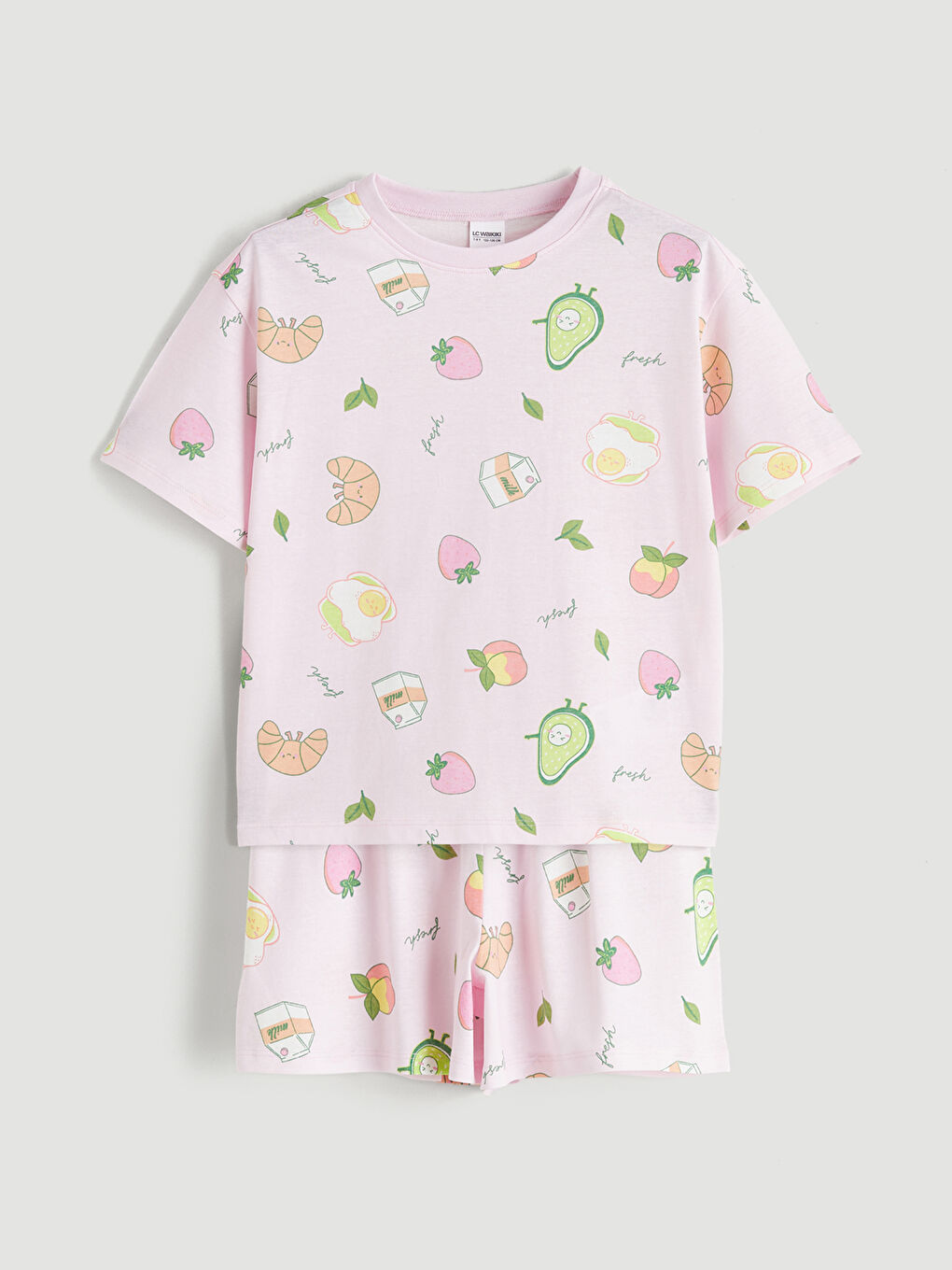 Pembe Bisiklet Yaka Baskılı Kız Çocuk Şortlu Pijama Takımı