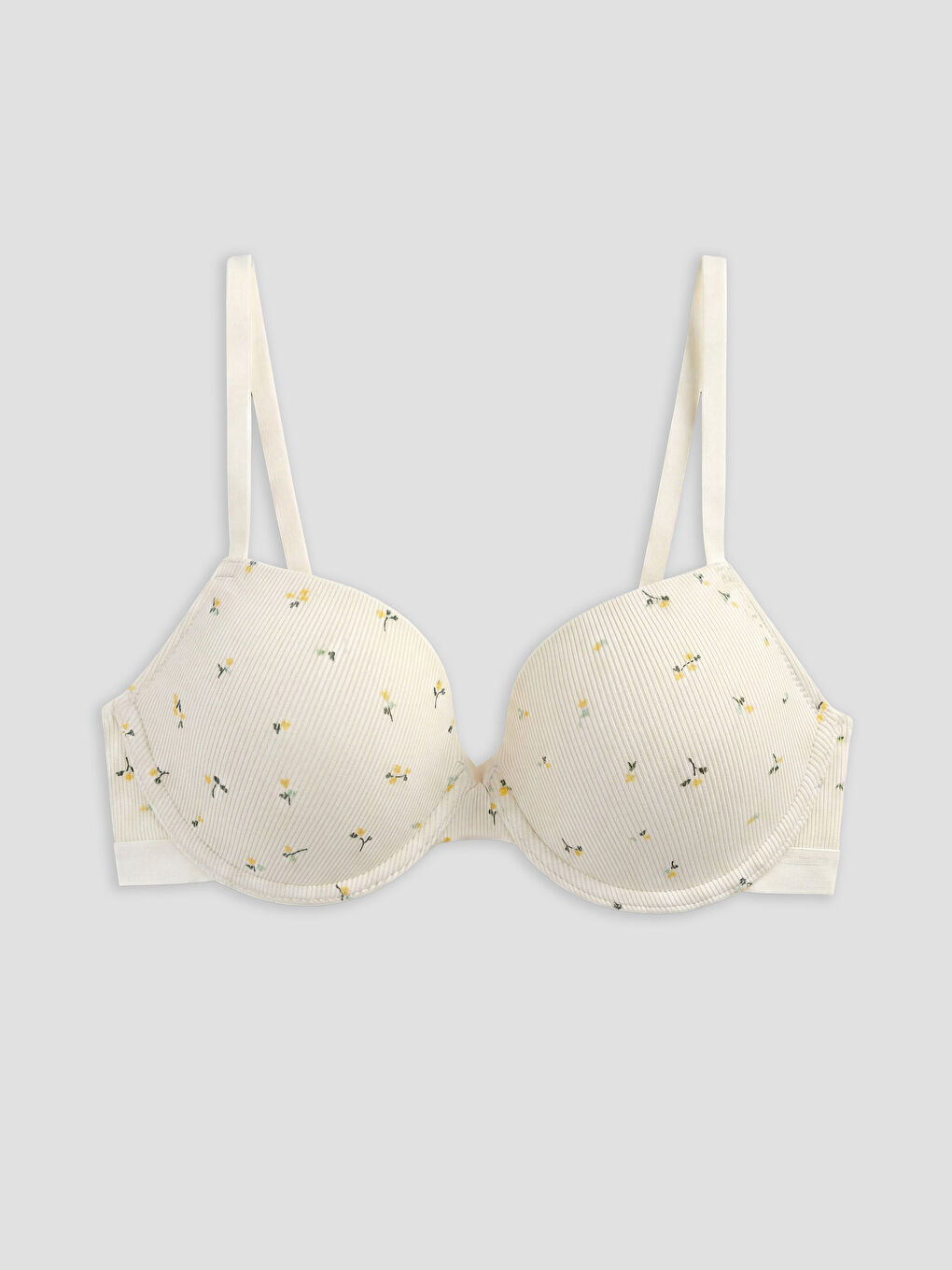 Ekru Balenli Dolgusuz Çiçekli Tişört Sütyen