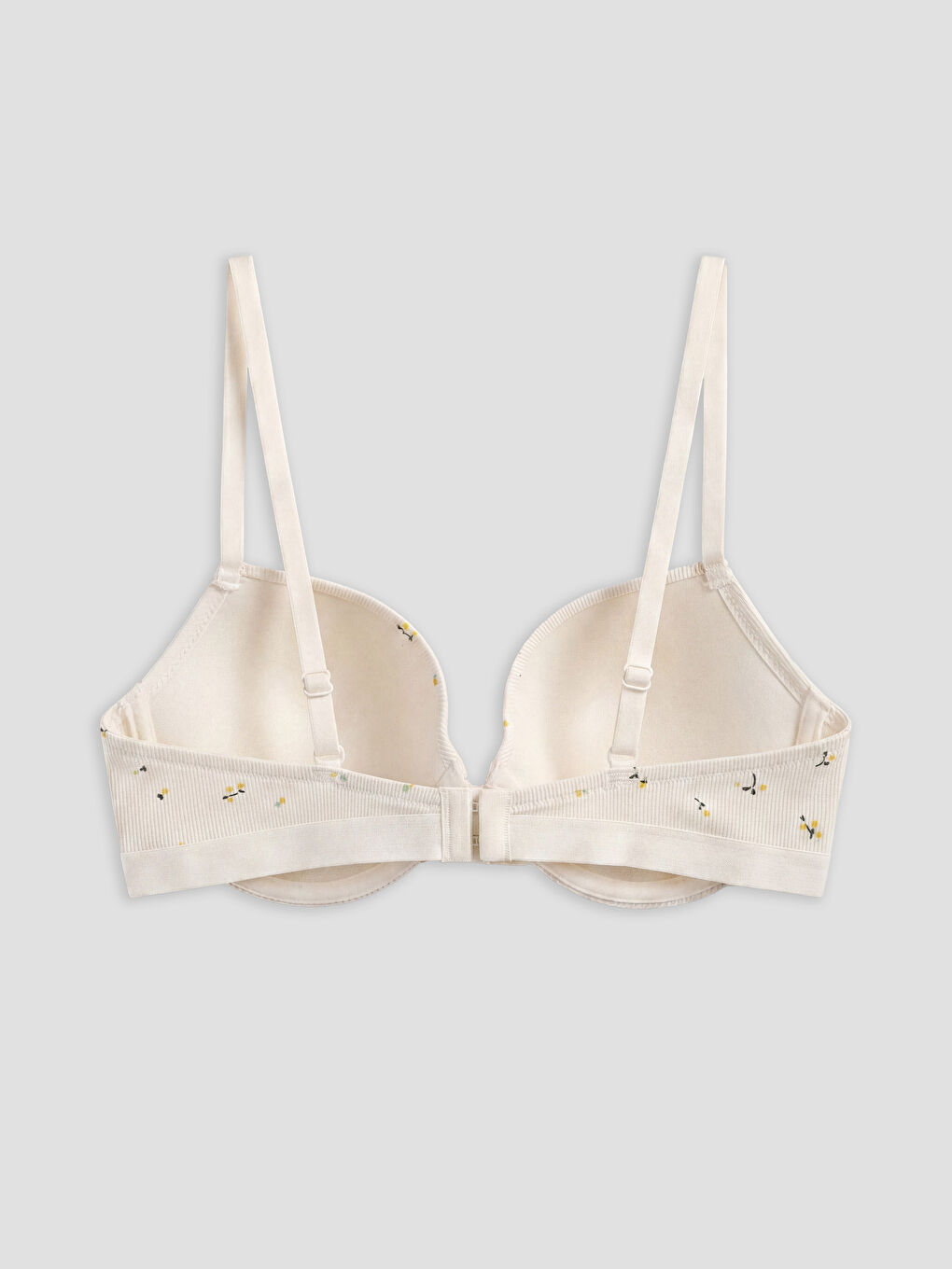 Ekru Balenli Dolgusuz Çiçekli Tişört Sütyen-1