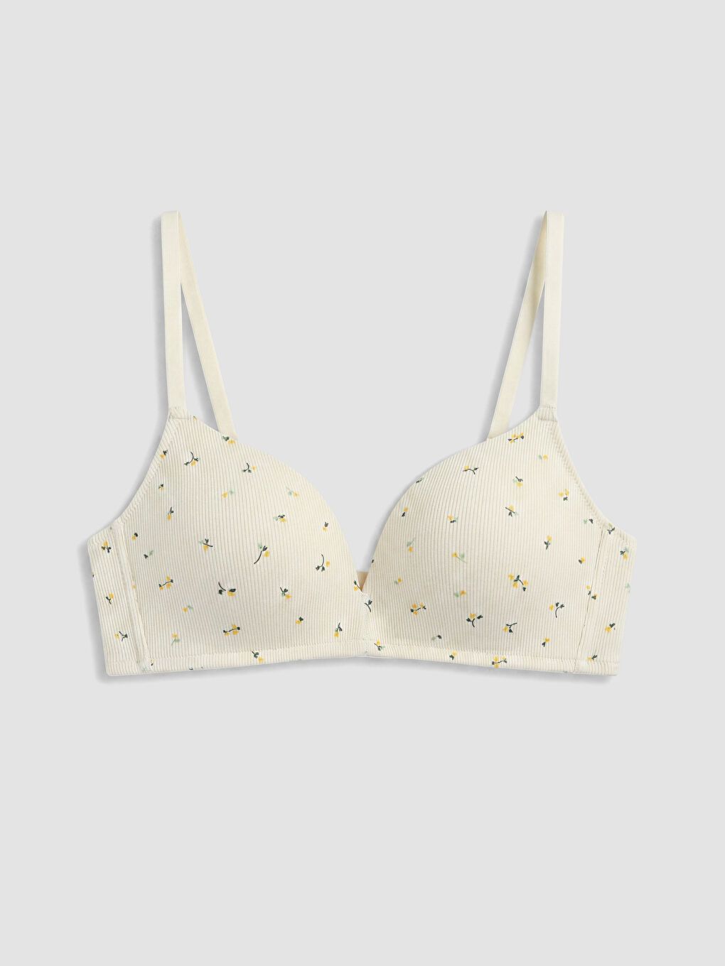 Ekru Balensiz Dolgusuz Çiçekli Üçgen Sütyen