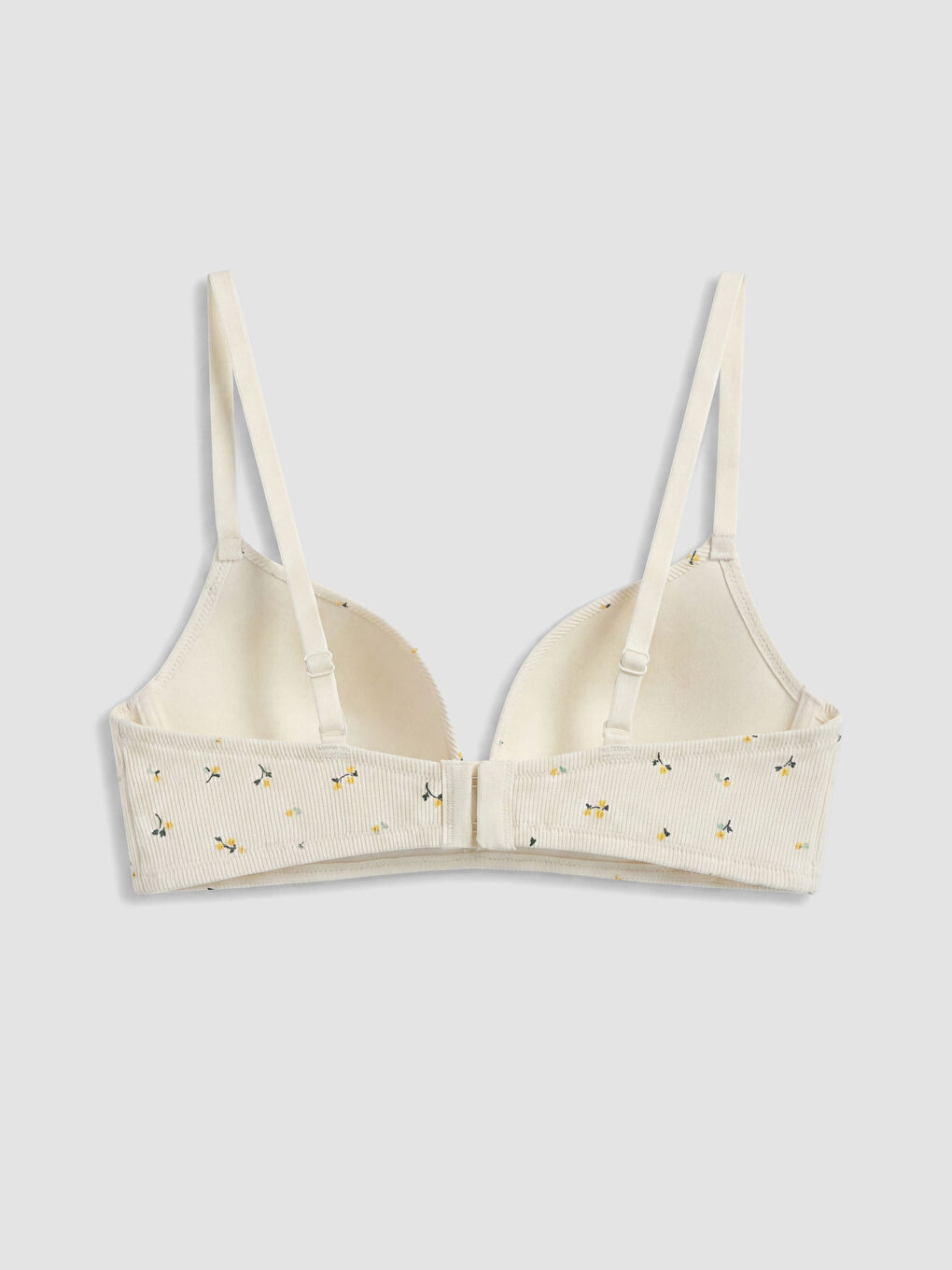 Ekru Balensiz Dolgusuz Çiçekli Üçgen Sütyen-1