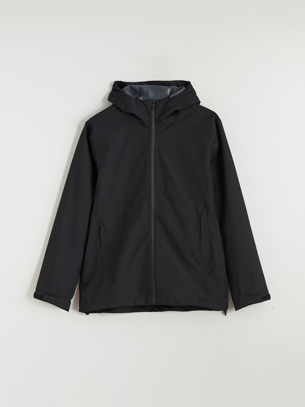 Siyah Standart Kalıp Kapüşonlu Erkek Su Geçirmez Yağmurluk-5