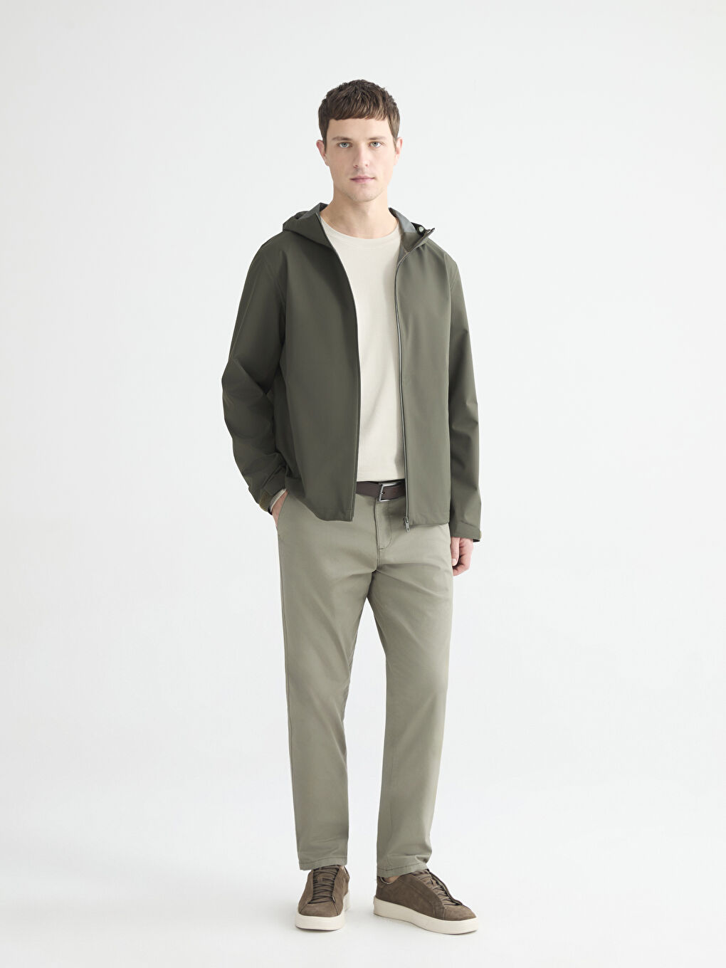 Haki Standart Kalıp Kapüşonlu Erkek Su Geçirmez Yağmurluk-1