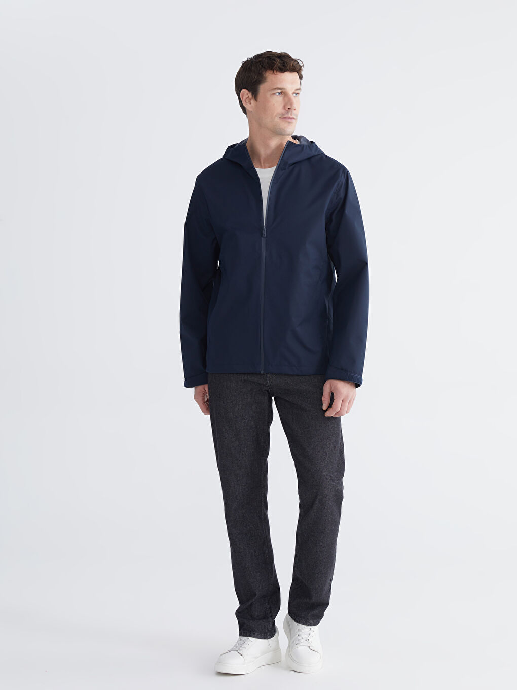 Lacivert Standart Kalıp Kapüşonlu Erkek Yağmurluk-1