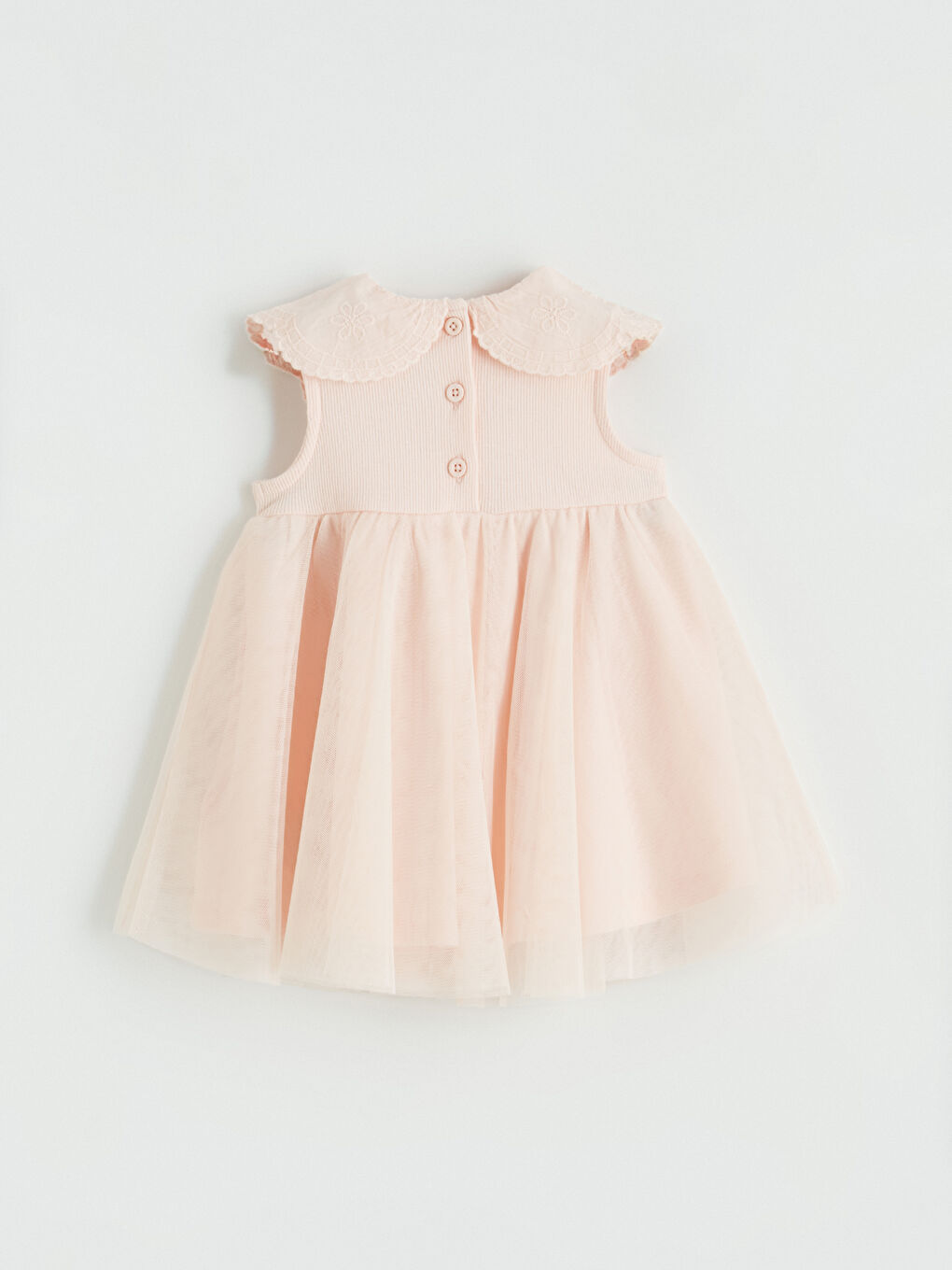 Peter Pan Collar Tulle Detailed Baby Girls' Dress-3
