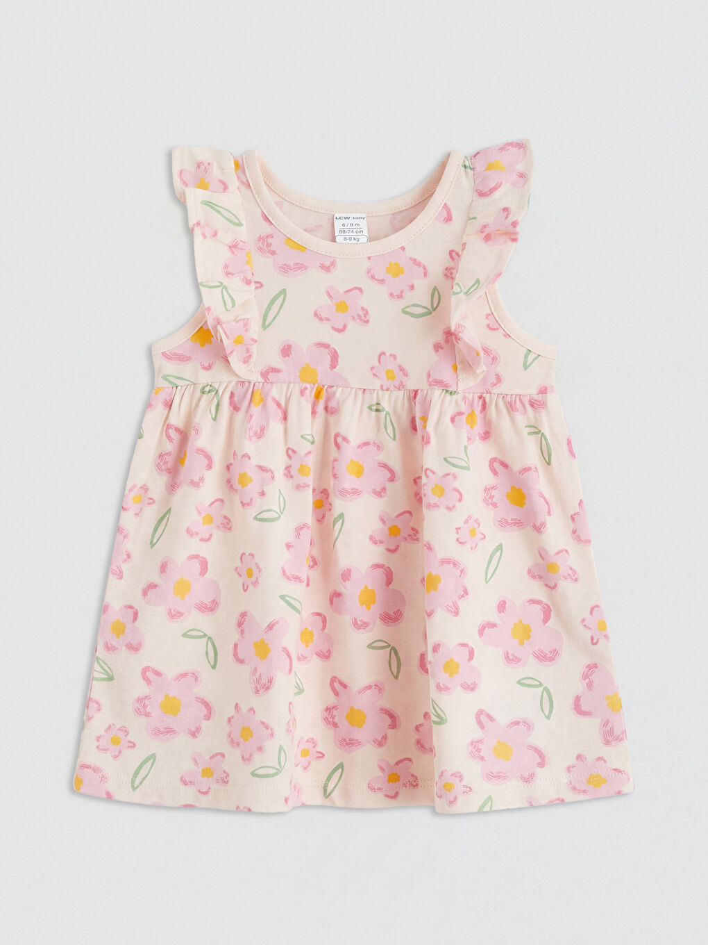 Pembe Bisiklet Yaka Çiçekli Kız Bebek Elbise