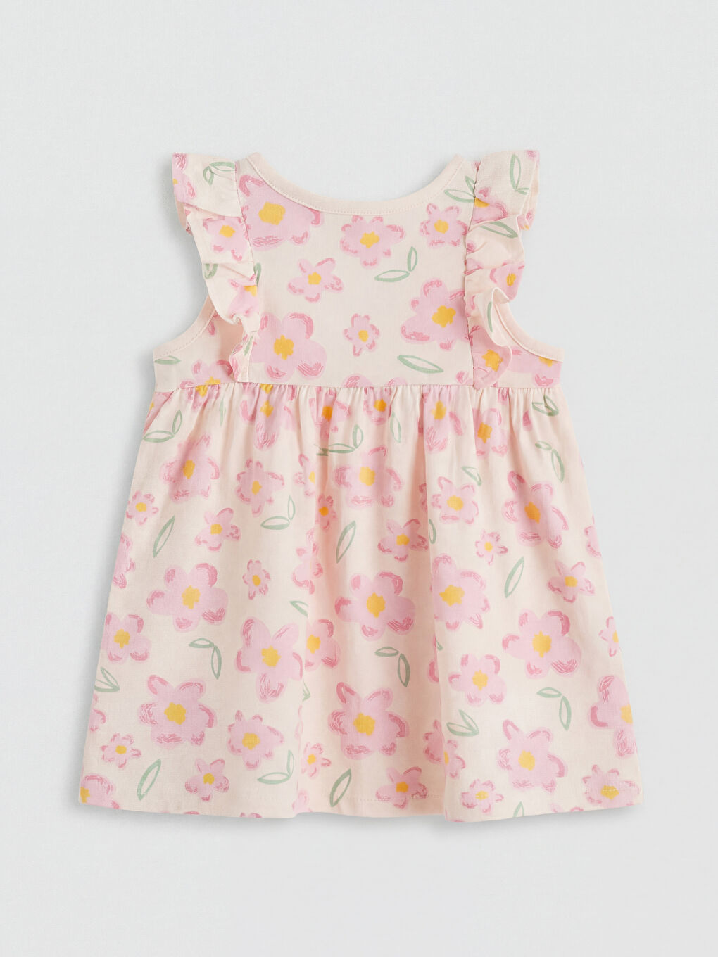 Pembe Bisiklet Yaka Çiçekli Kız Bebek Elbise-1