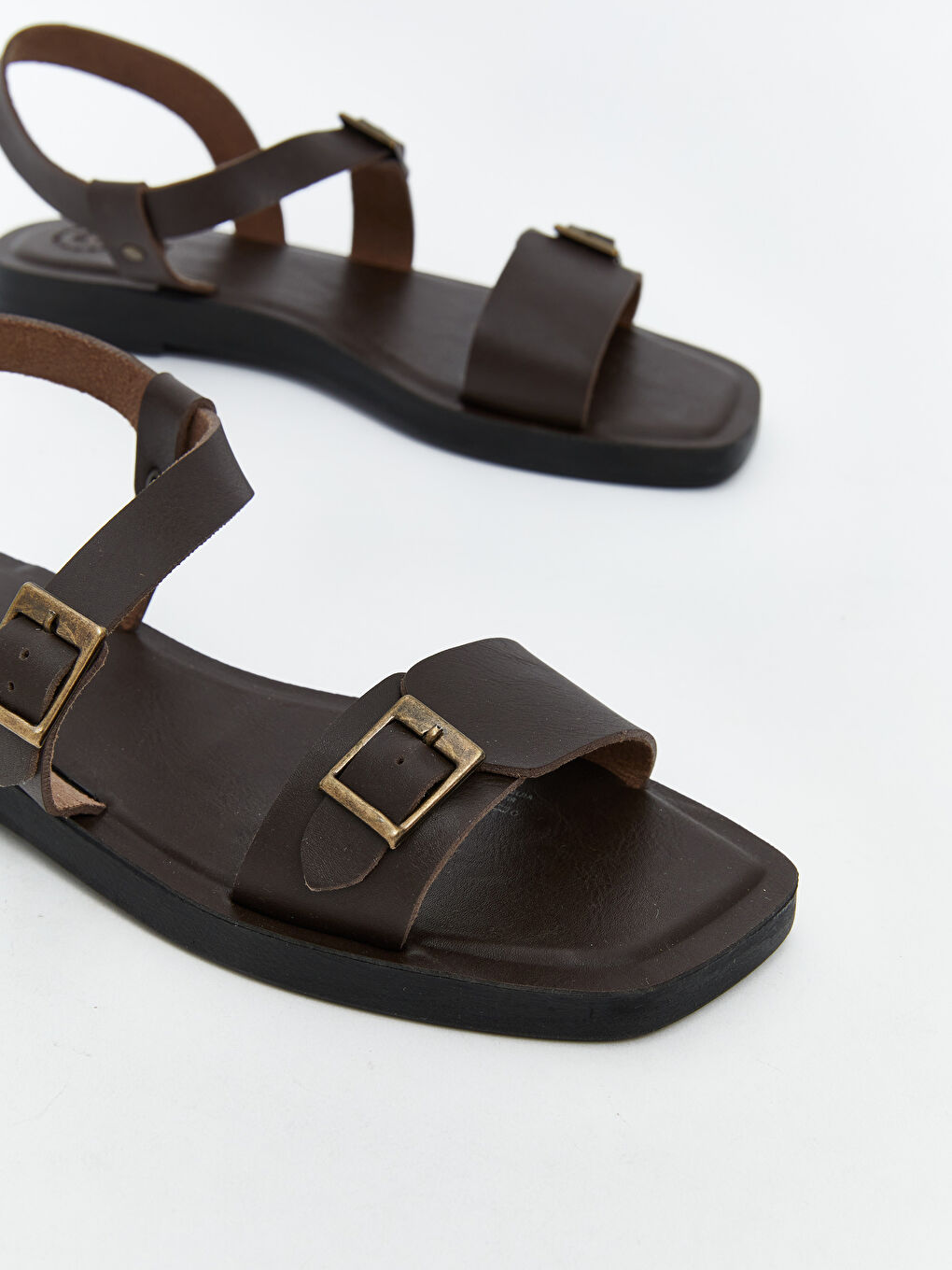 Kahverengi Deri Görünümlü Kadın Sandalet-2