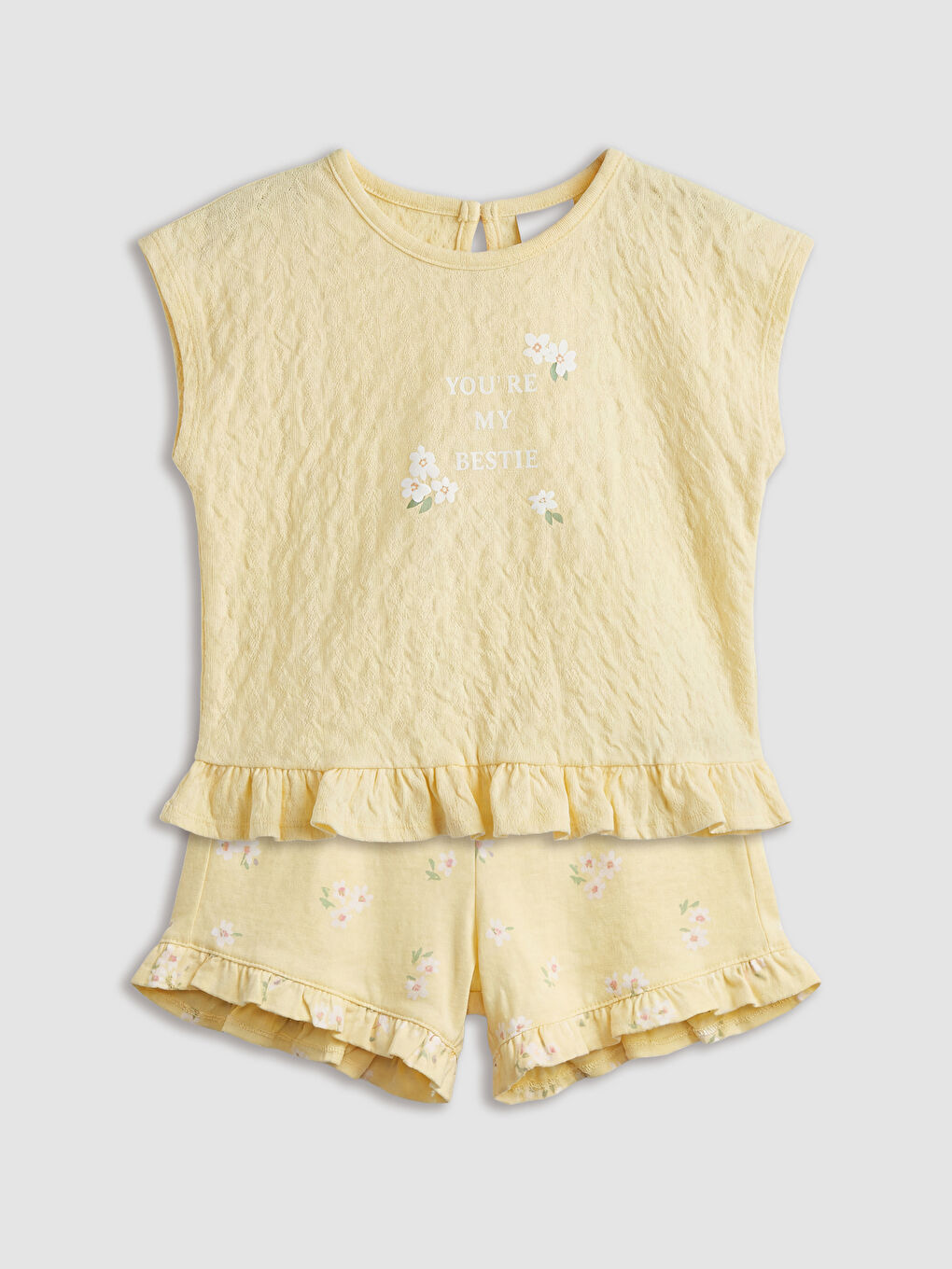 Sarı Çiçekli Kız Bebek Tişört ve Şort