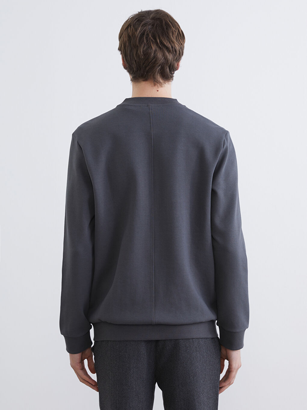 Antrasit Standart Kalıp Erkek Fermuarlı Sweatshirt-3