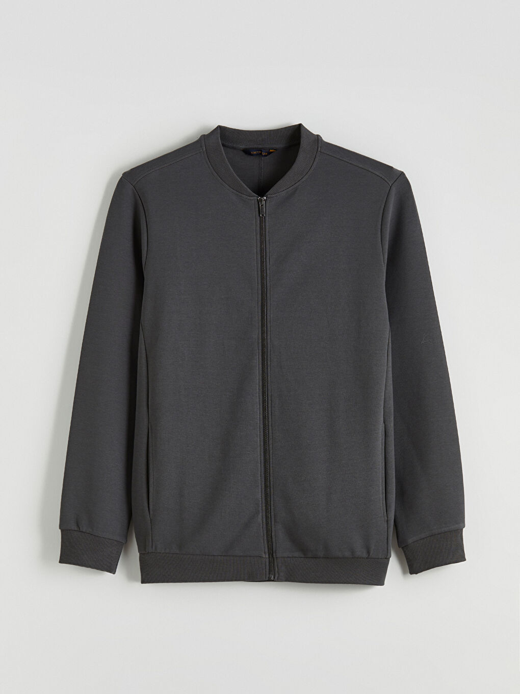 Antrasit Standart Kalıp Erkek Fermuarlı Sweatshirt-4
