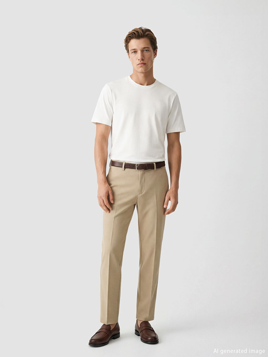 Ekru Bisiklet Yaka Baskılı Erkek Penye Tişört-1