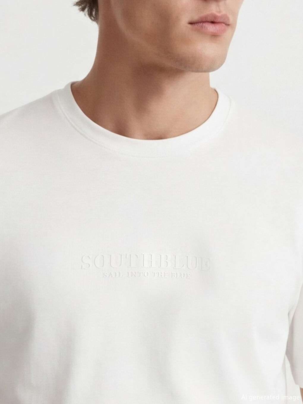 Ekru Bisiklet Yaka Baskılı Erkek Penye Tişört-2