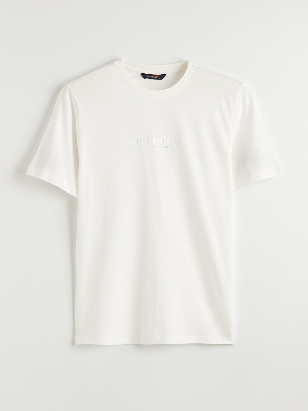 Ekru Bisiklet Yaka Baskılı Erkek Penye Tişört-3