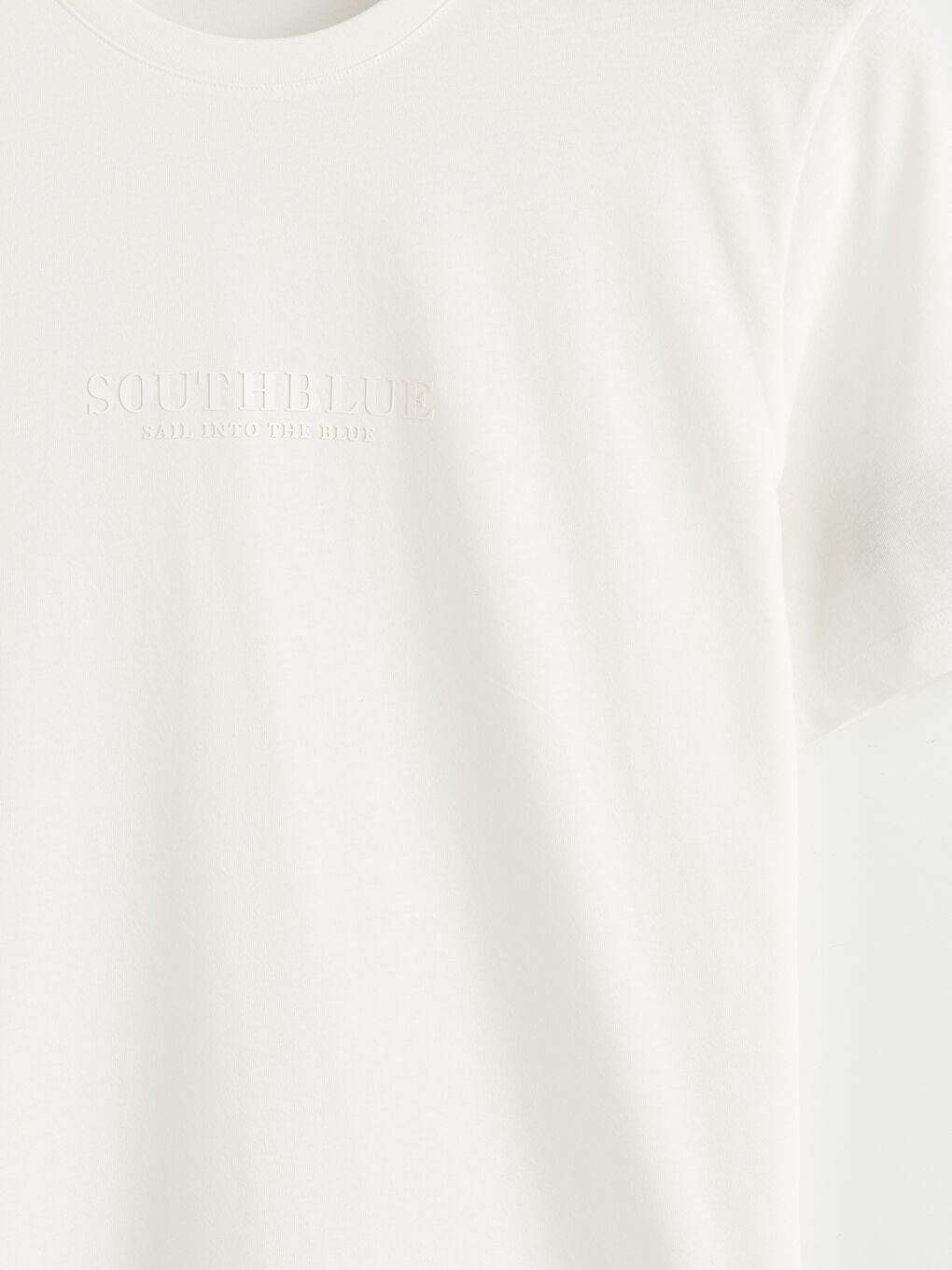 Ekru Bisiklet Yaka Baskılı Erkek Penye Tişört-4