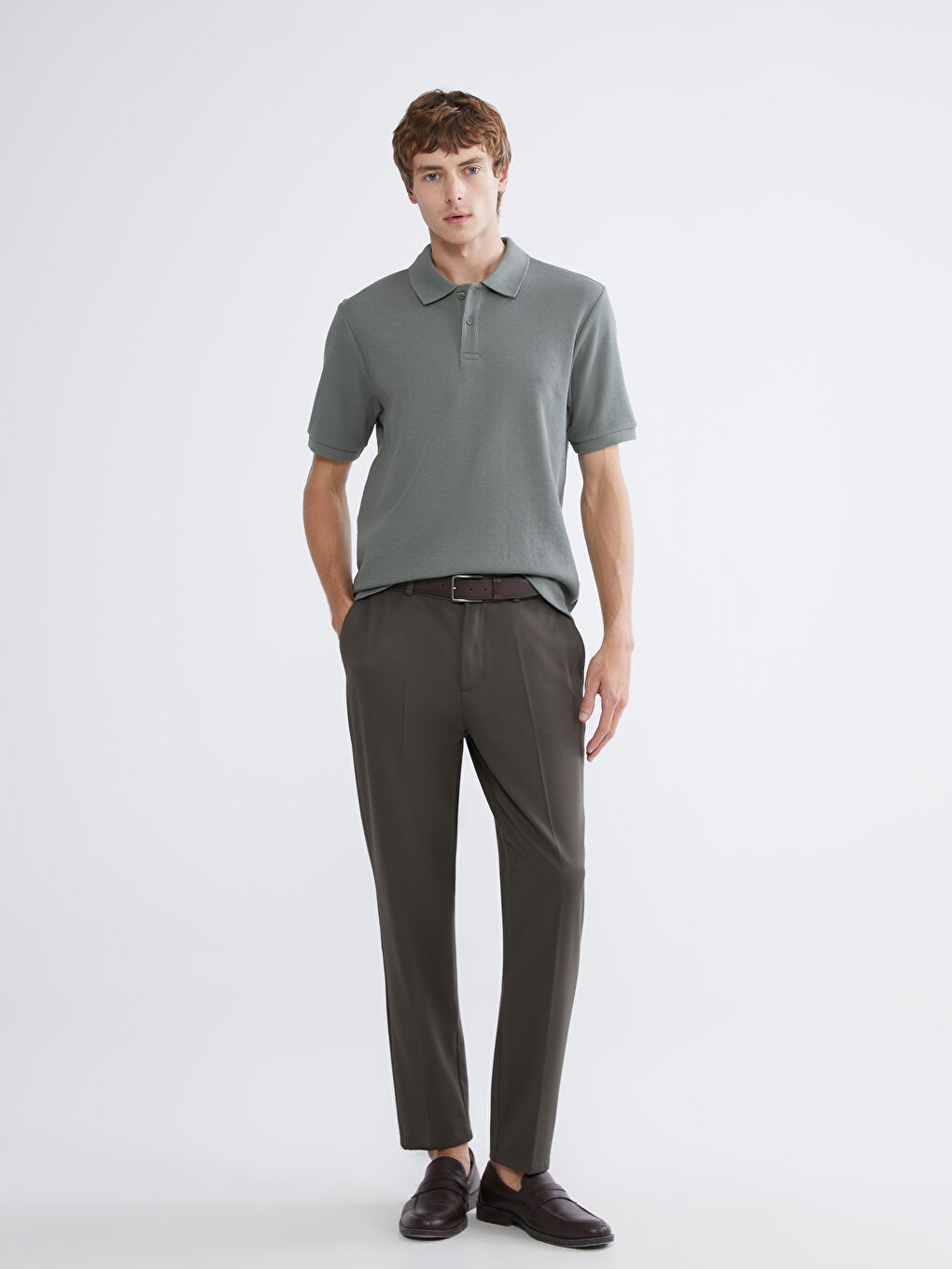 Haki Polo Yaka Erkek Tişört-1