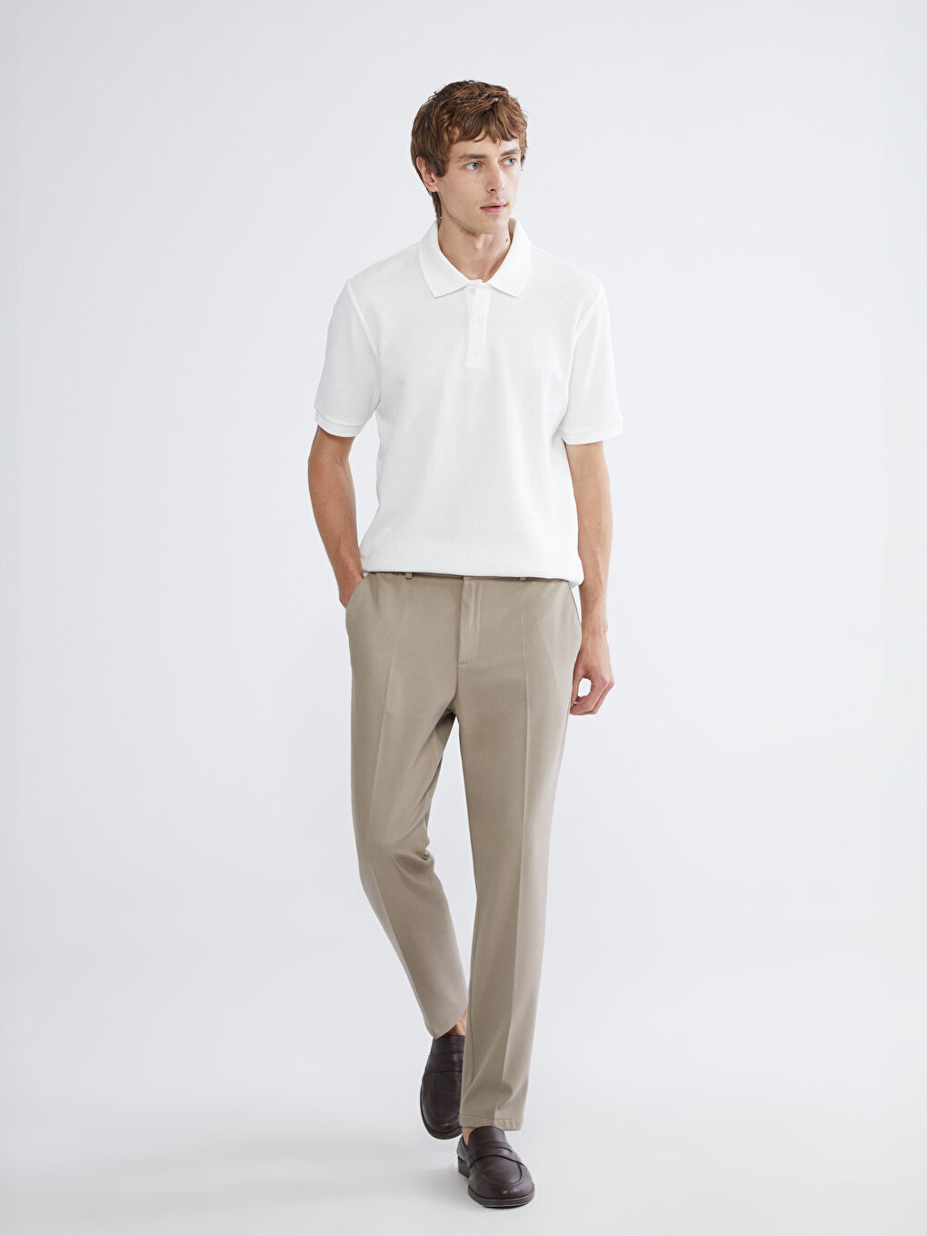 Ekru Polo Yaka Erkek Tişört-1