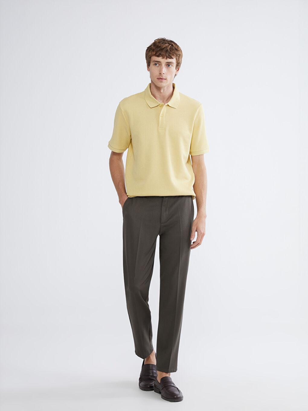 Bej Polo Yaka Erkek Tişört-1