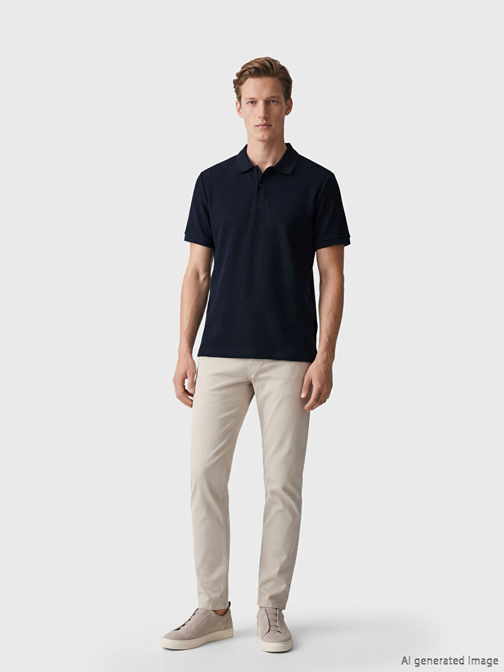 Lacivert Polo Yaka Erkek Dokulu Tişört-1