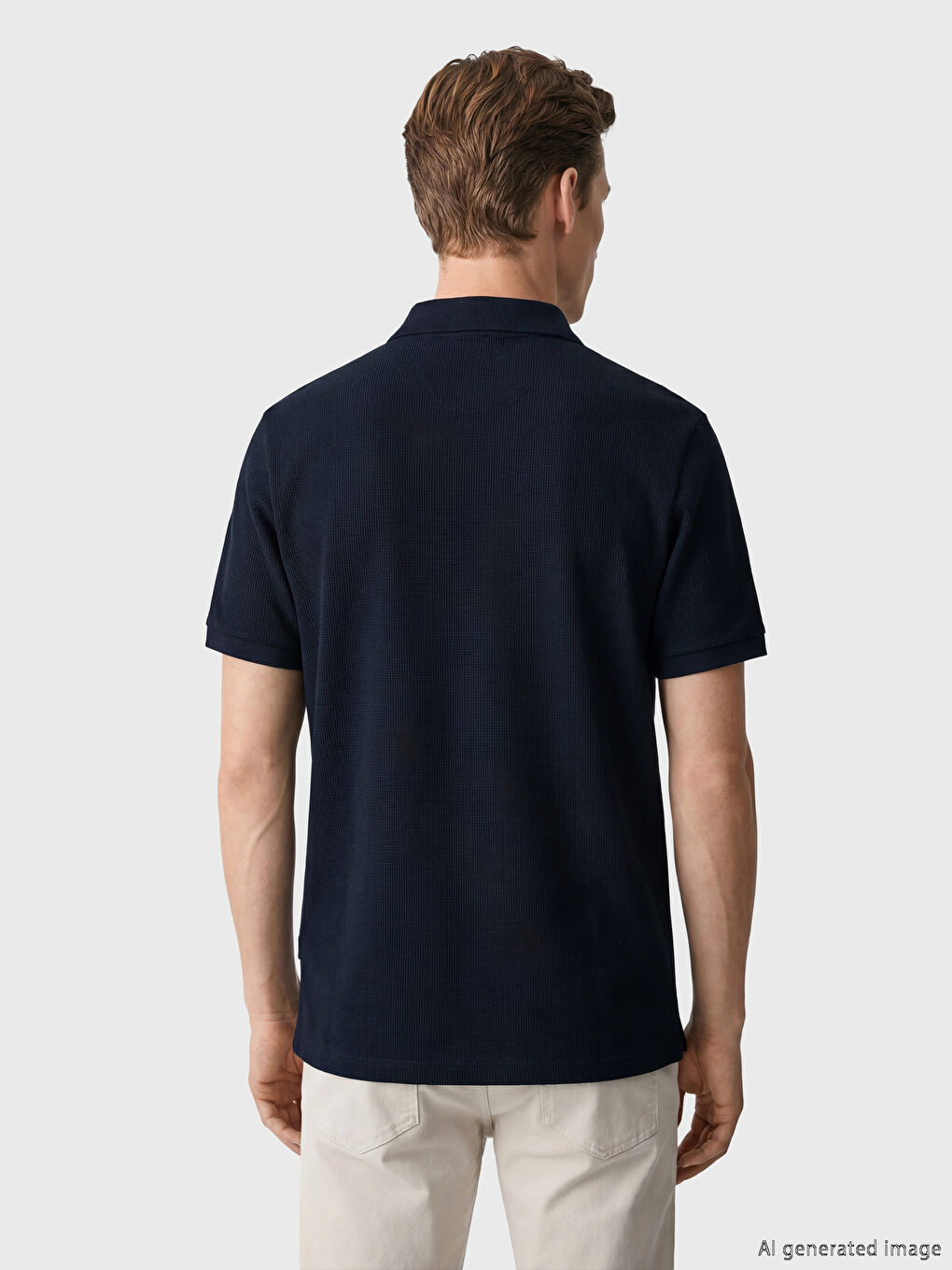 Lacivert Polo Yaka Erkek Dokulu Tişört-3