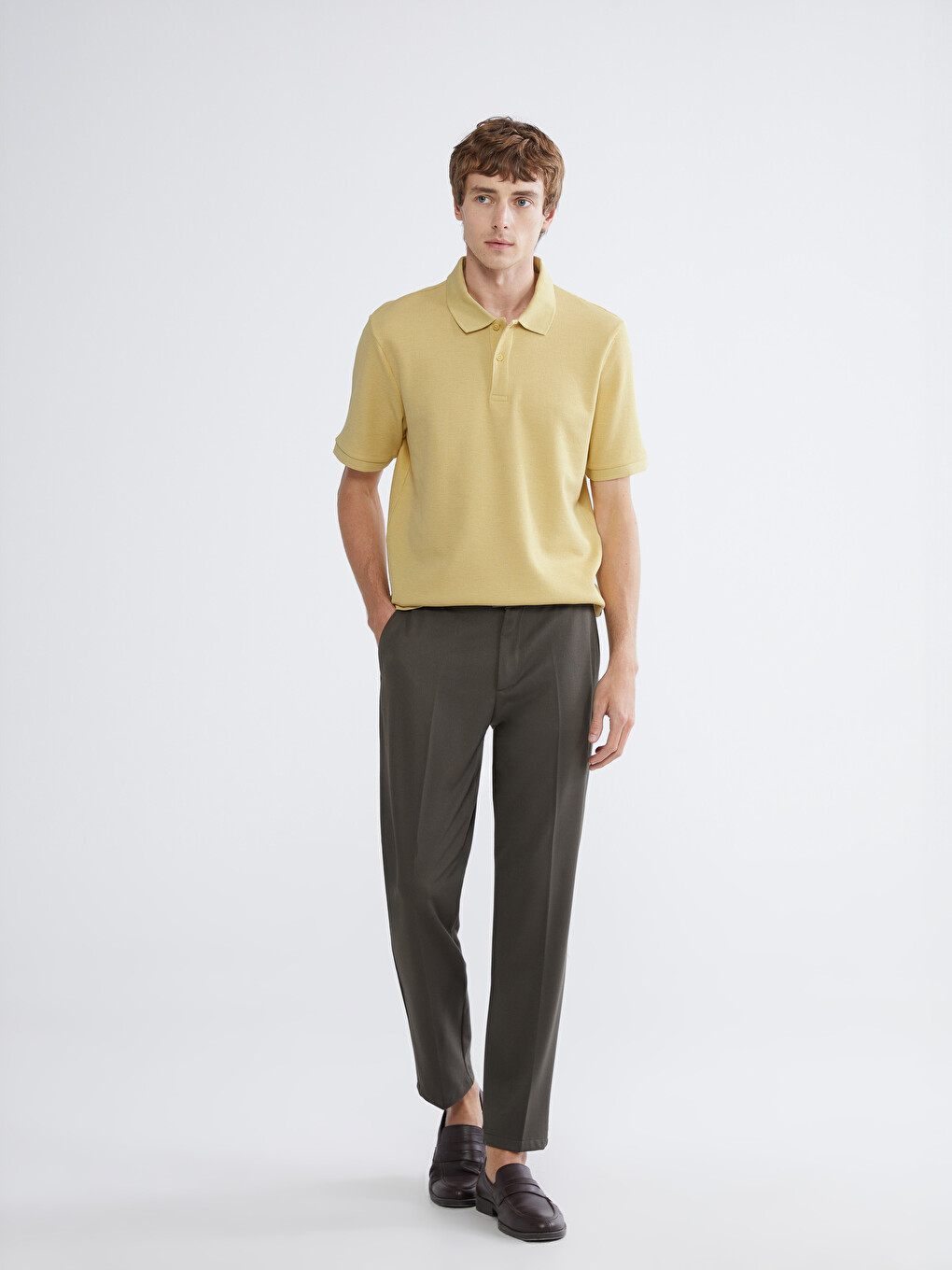 Polo Collar Men's Textured T-Shirt-1