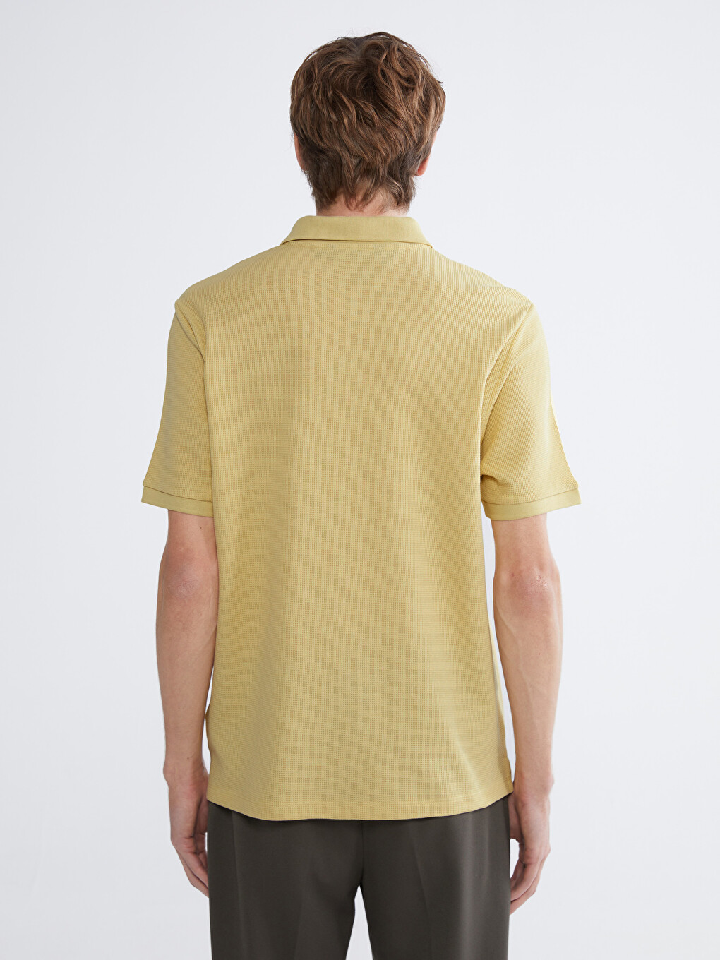 Polo Collar Men's Textured T-Shirt-3