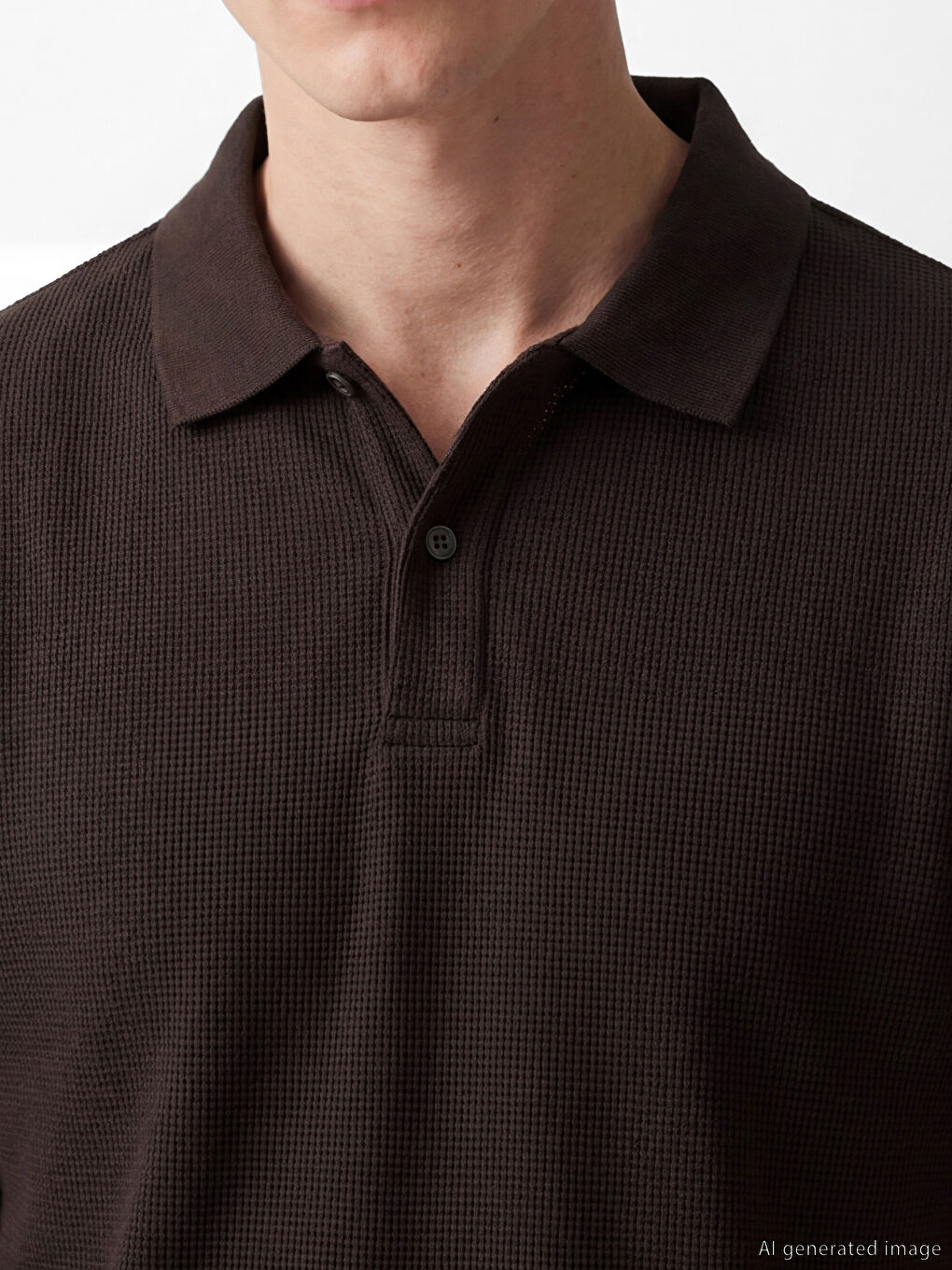 Kahverengi Polo Yaka Erkek Dokulu Tişört-2