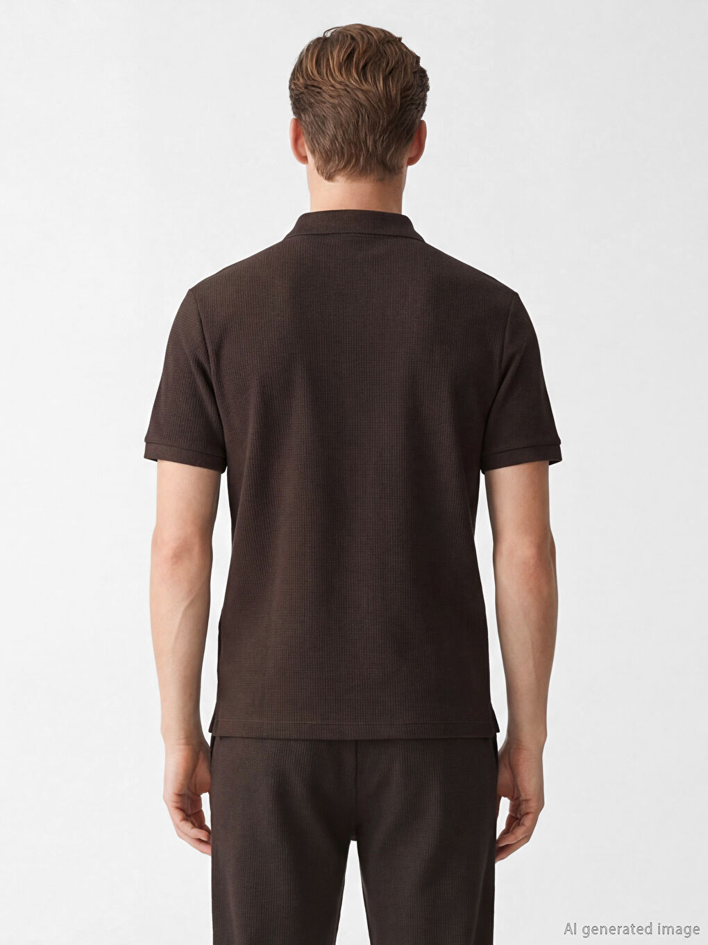 Kahverengi Polo Yaka Erkek Dokulu Tişört-3