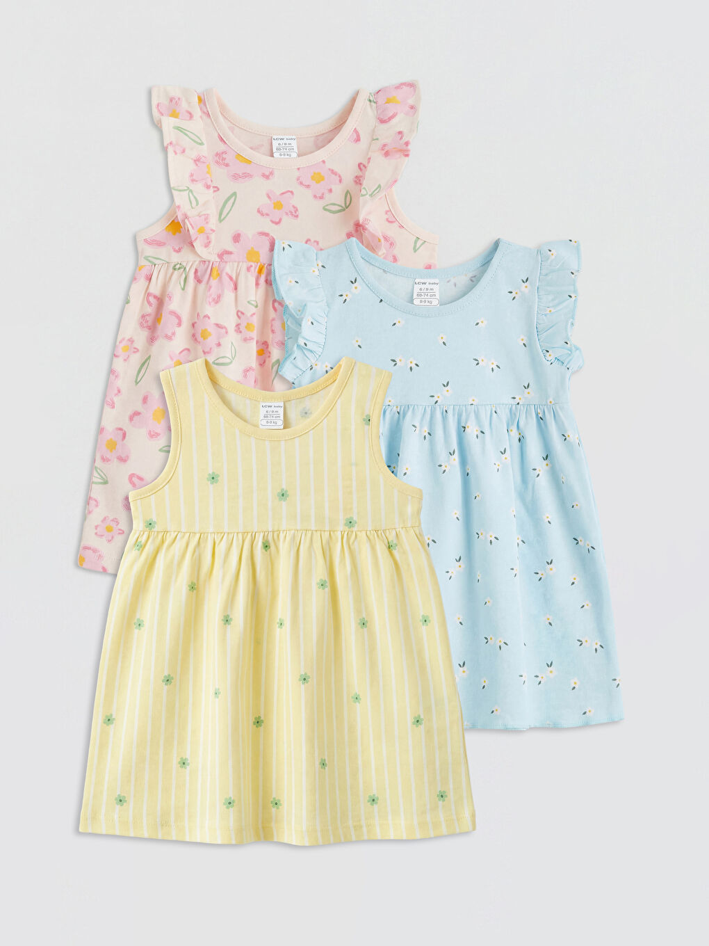 Sarı Fırfırlı Kız Bebek Elbise 3'lü