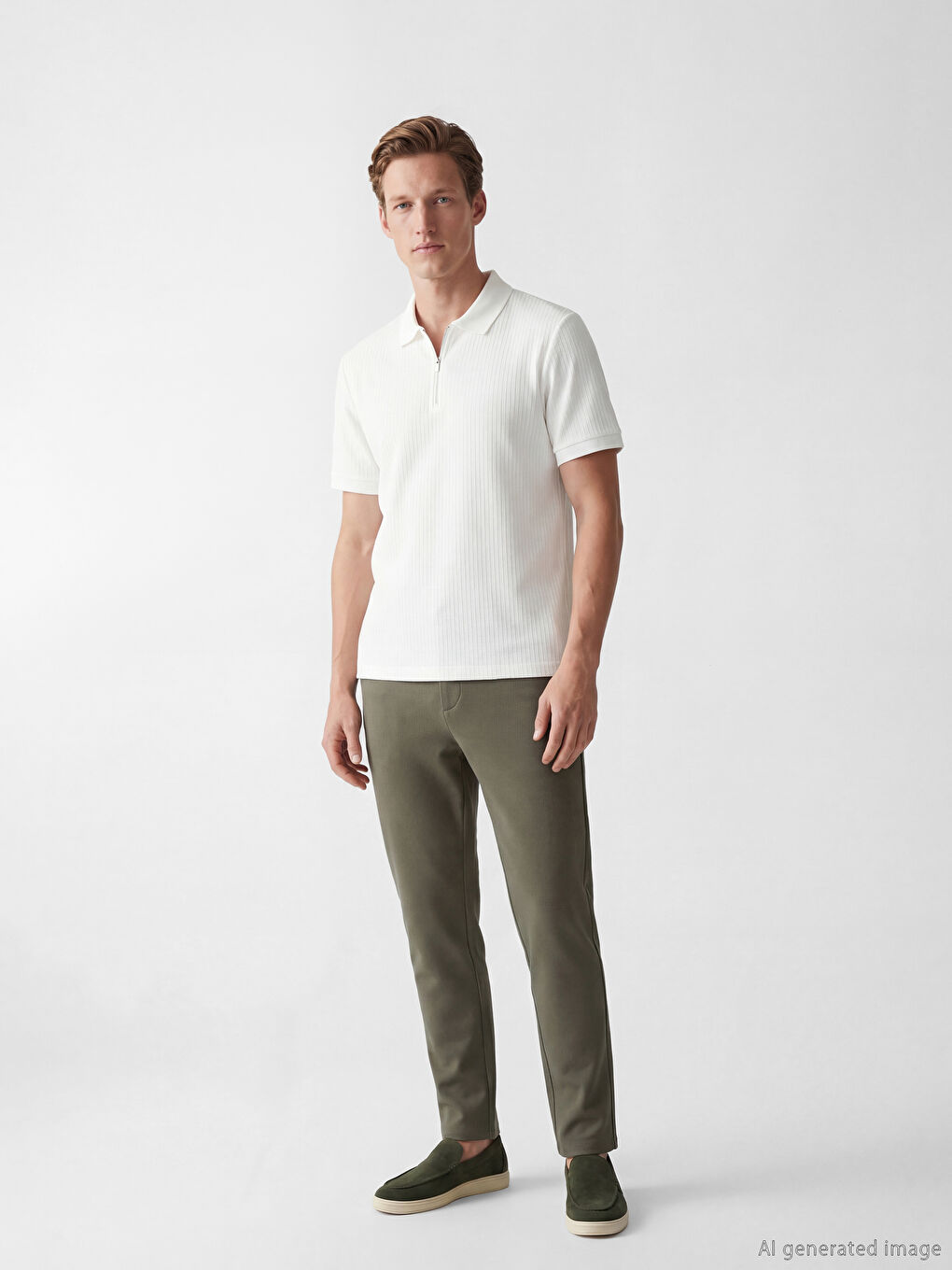 Beyaz Polo Yaka Erkek Tişört-1