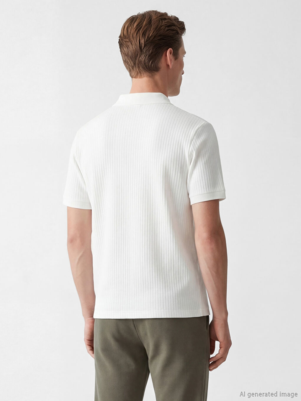 Beyaz Polo Yaka Erkek Tişört-3