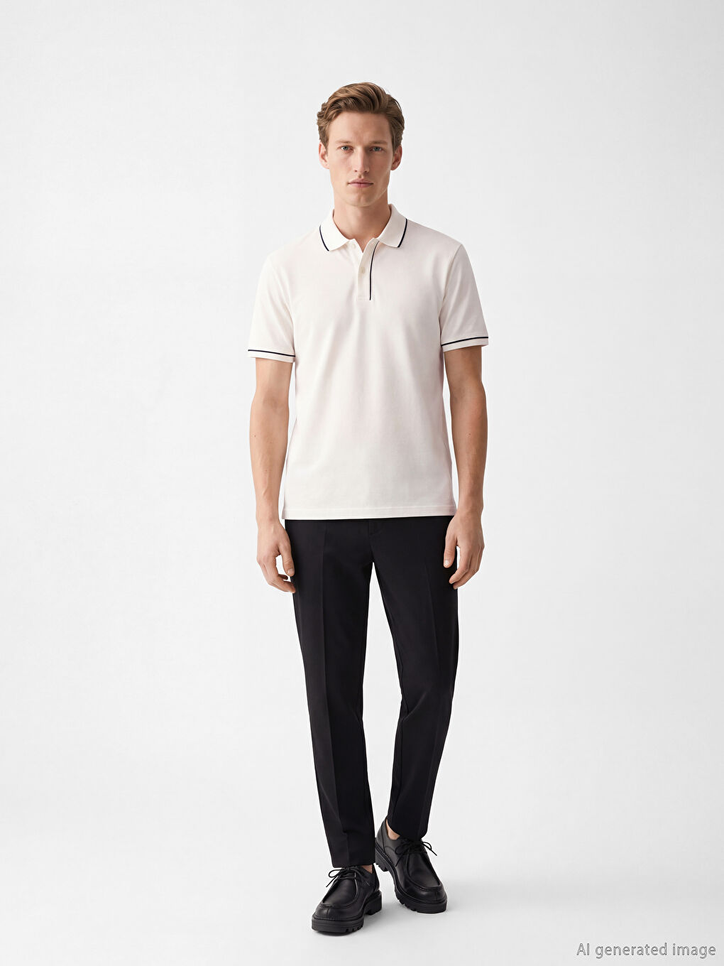 Ekru Polo Yaka Pike Erkek Tişört-1