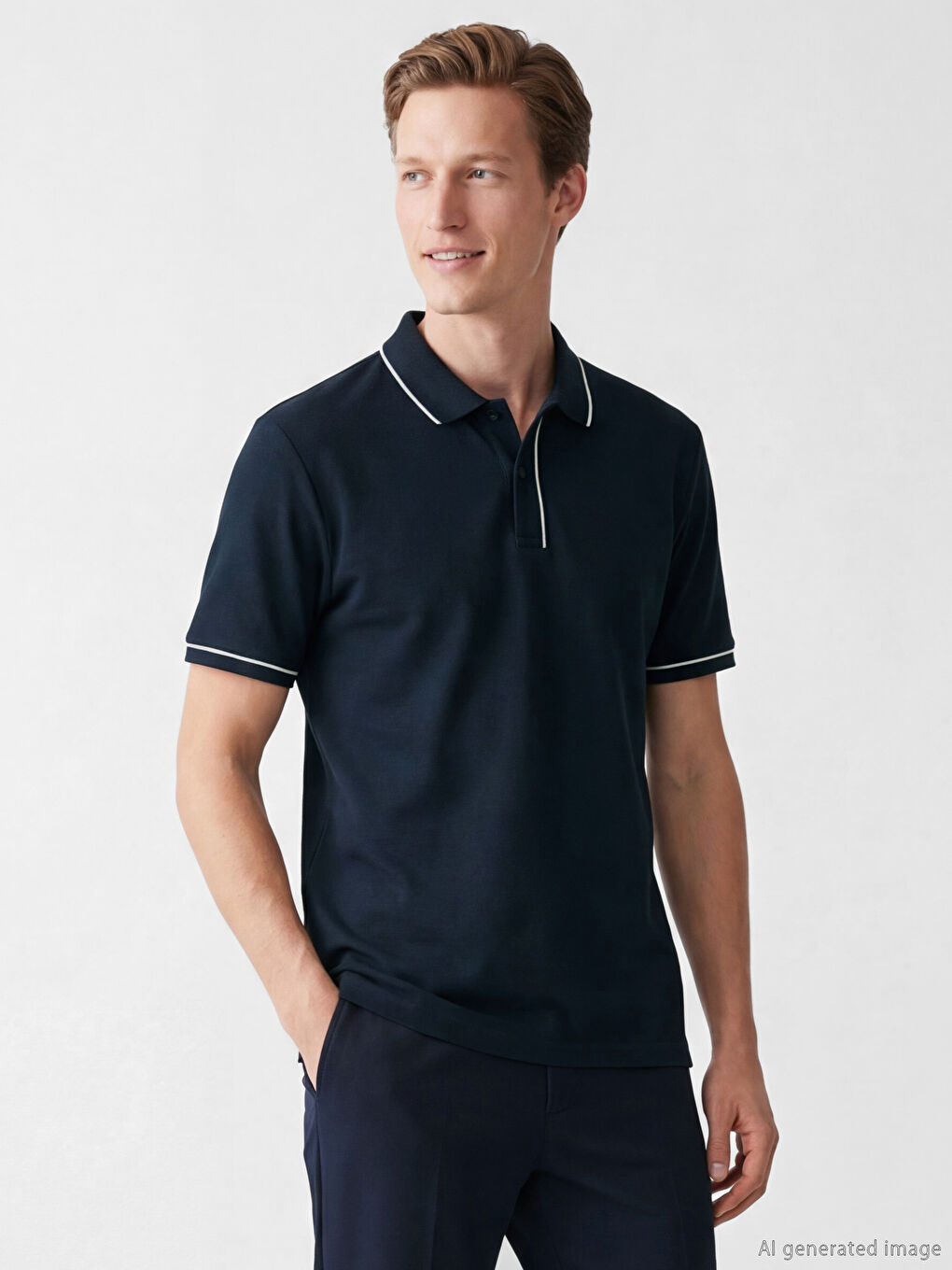 Lacivert Polo Yaka Pike Erkek Tişört