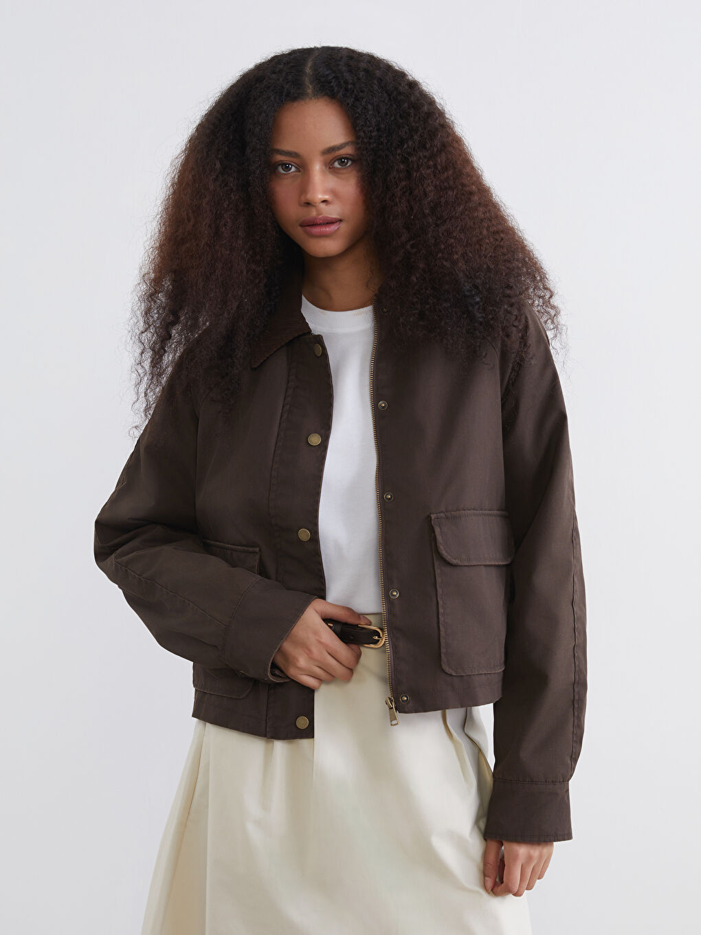 Kahverengi Kadife Yaka Kadın Ceket