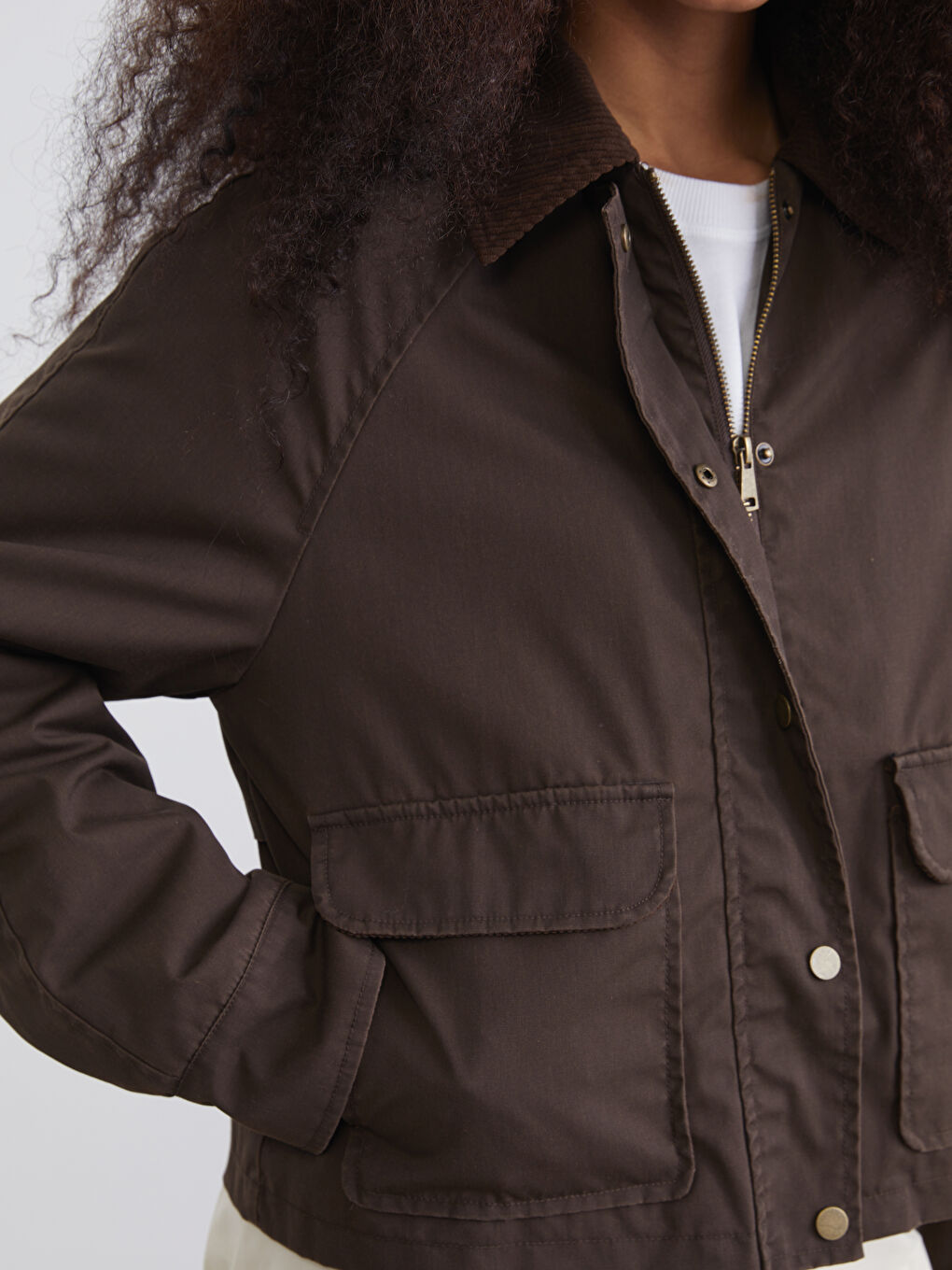 Kahverengi Kadife Yaka Kadın Ceket-2