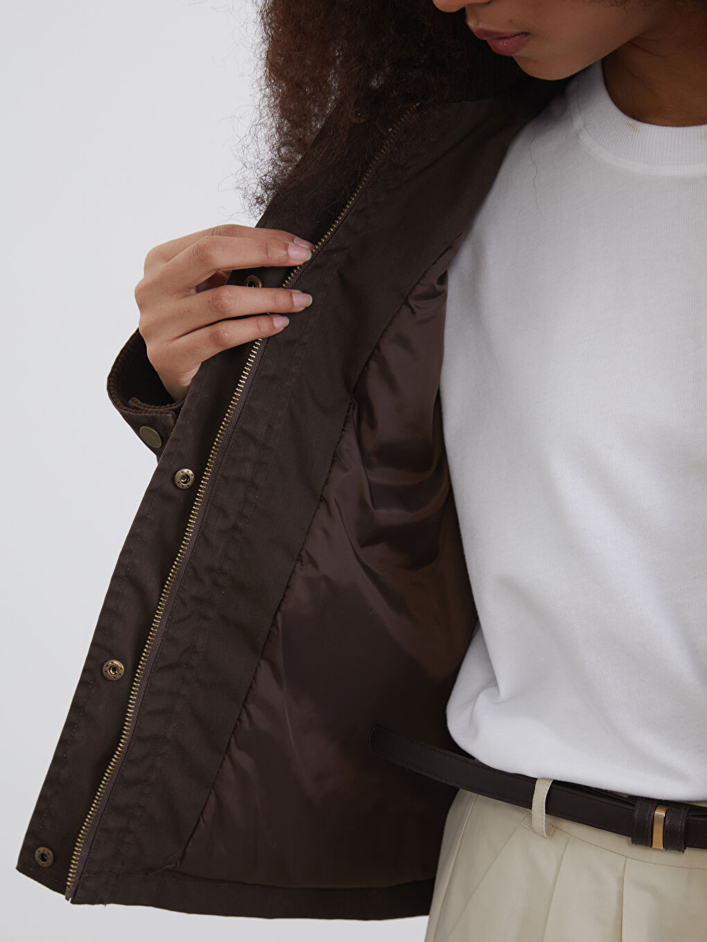 Kahverengi Kadife Yaka Kadın Ceket-3