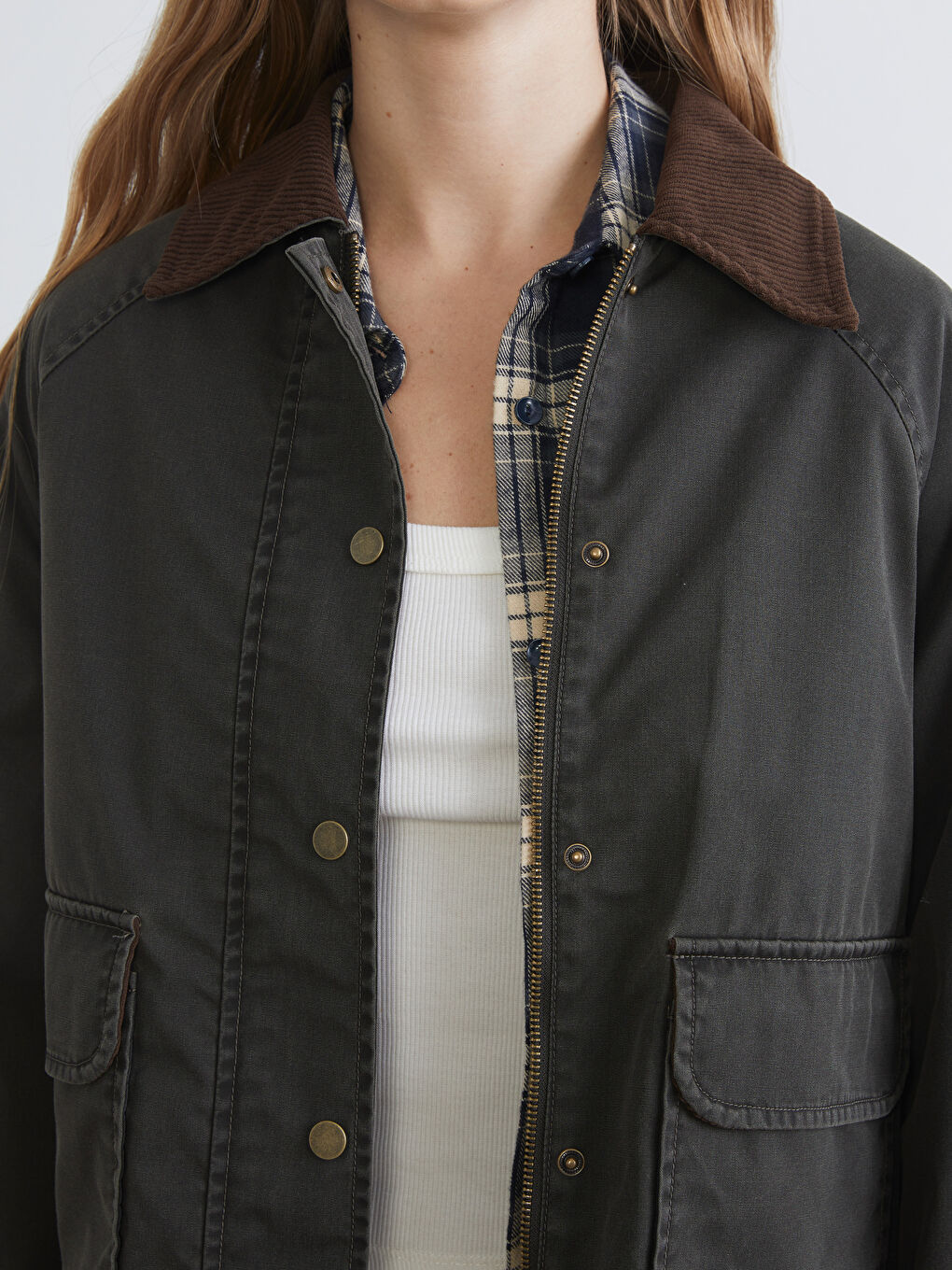 Haki Kadife Yaka Kadın Ceket-2