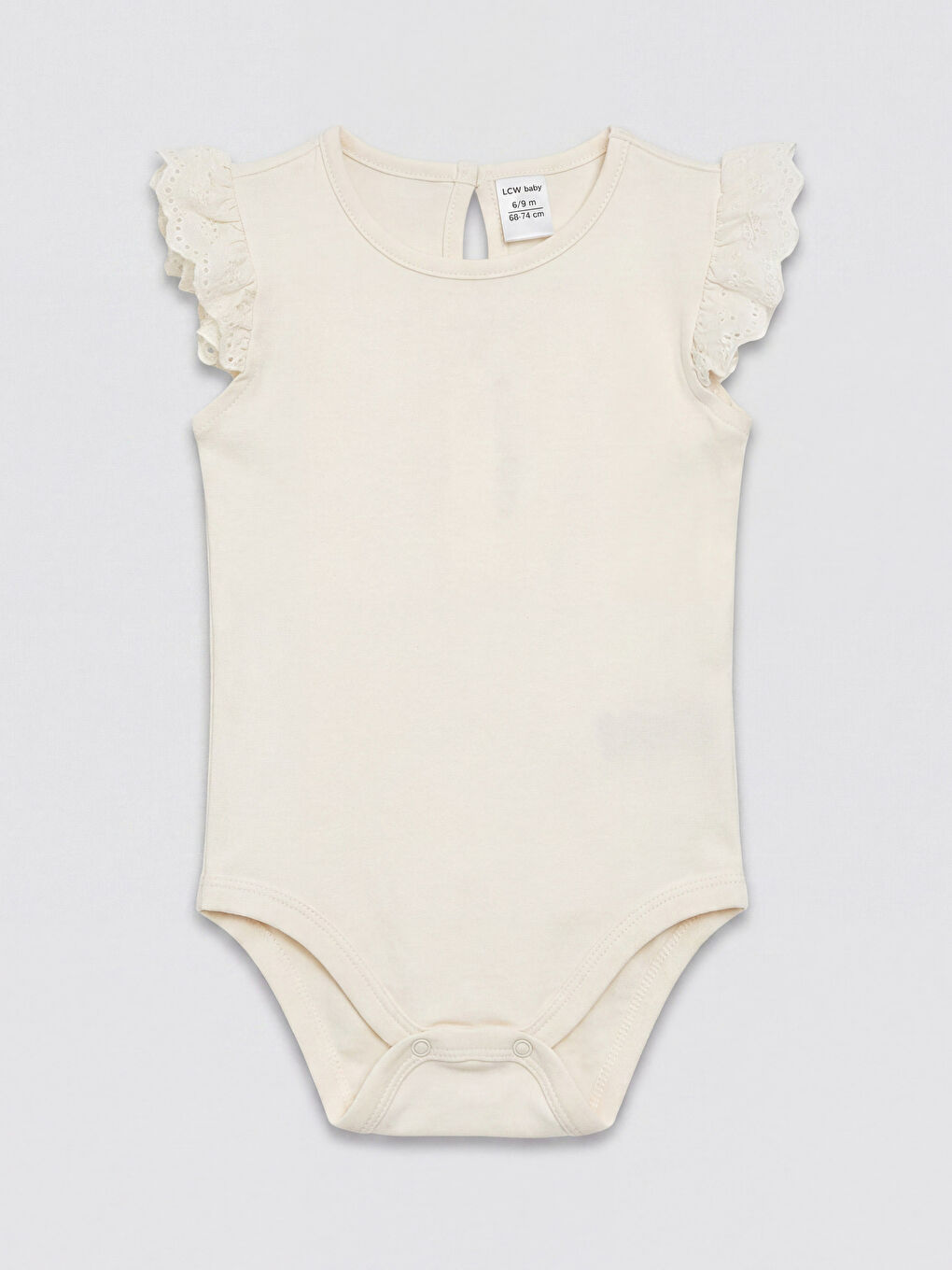 Ekru Bisiklet Yaka Nakışlı Fırfırlı Kız Bebek Body