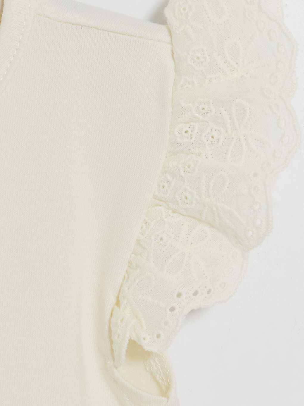 Ekru Bisiklet Yaka Nakışlı Fırfırlı Kız Bebek Body-2