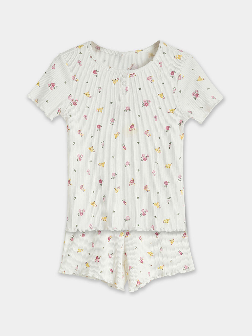 Crew Neck Printed Girls' Shortie Pyjamas Set