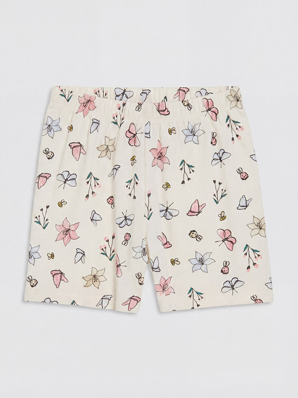 Ekru Bisiklet Yaka Kız Çocuk Şortlu Pijama Takımı-3