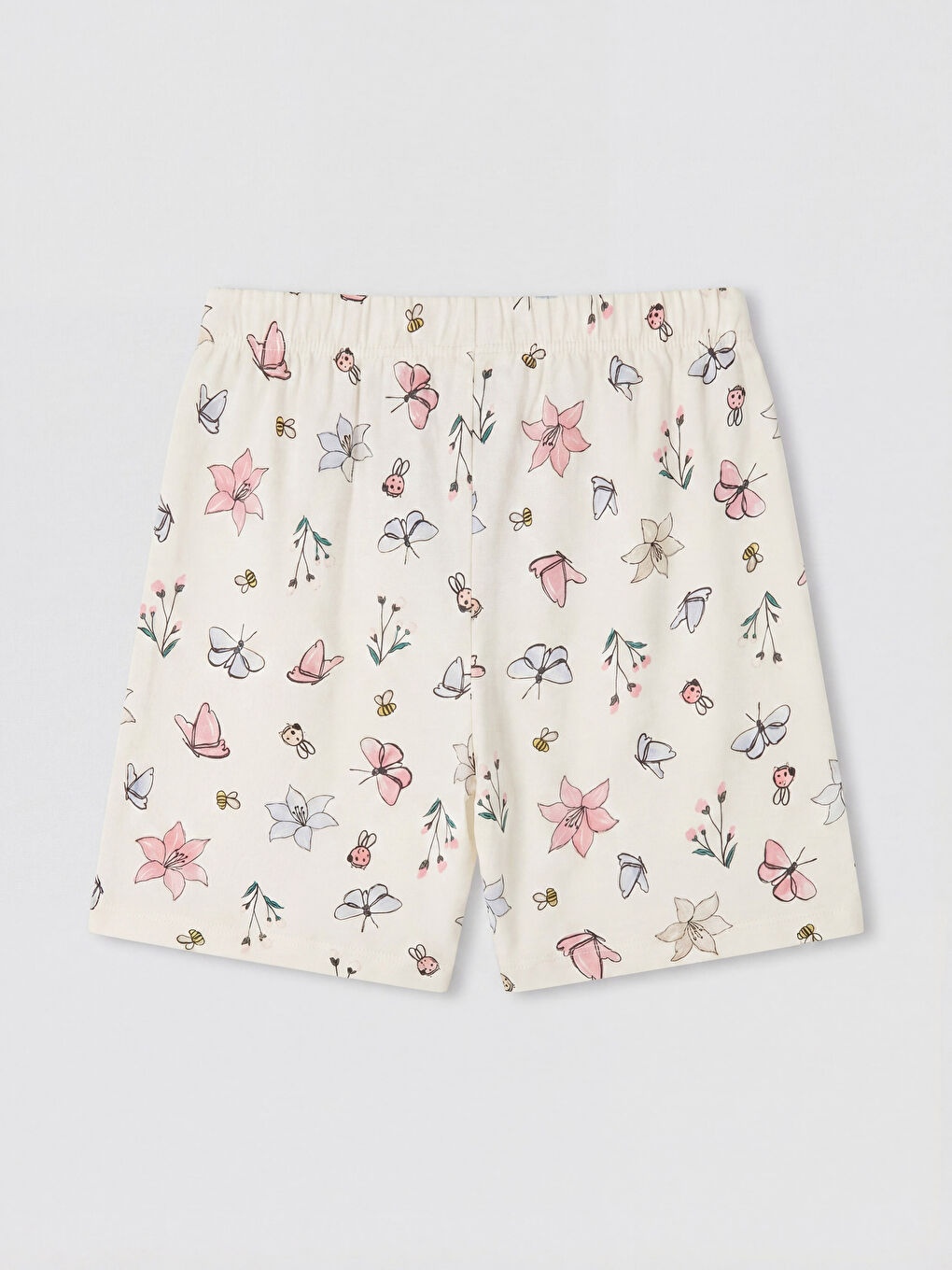 Ekru Bisiklet Yaka Kız Çocuk Şortlu Pijama Takımı-4