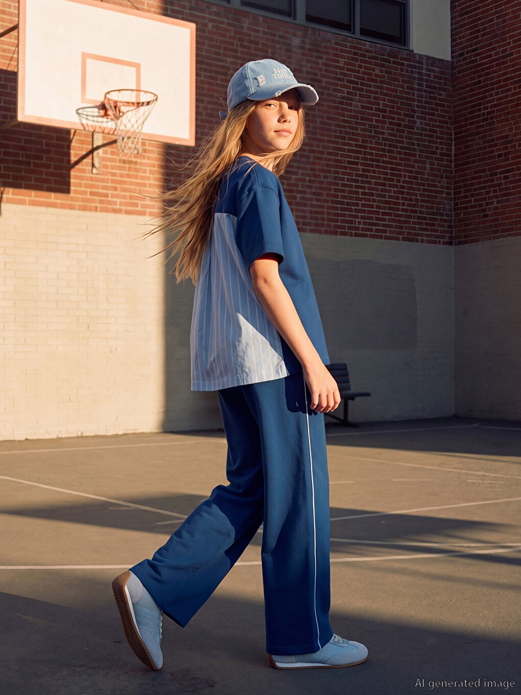 Lacivert Kız Çocuk Tişört ve Eşofman Altı-1