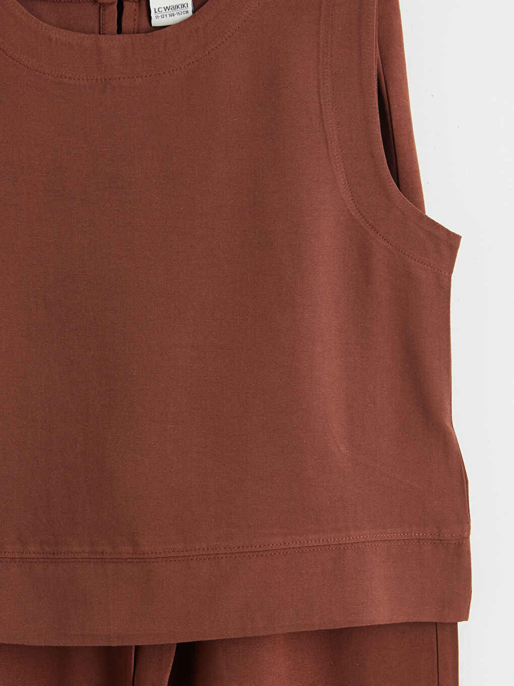 Kahverengi Keten Karışımlı Kız Çocuk Pantolon ve Bluz-5