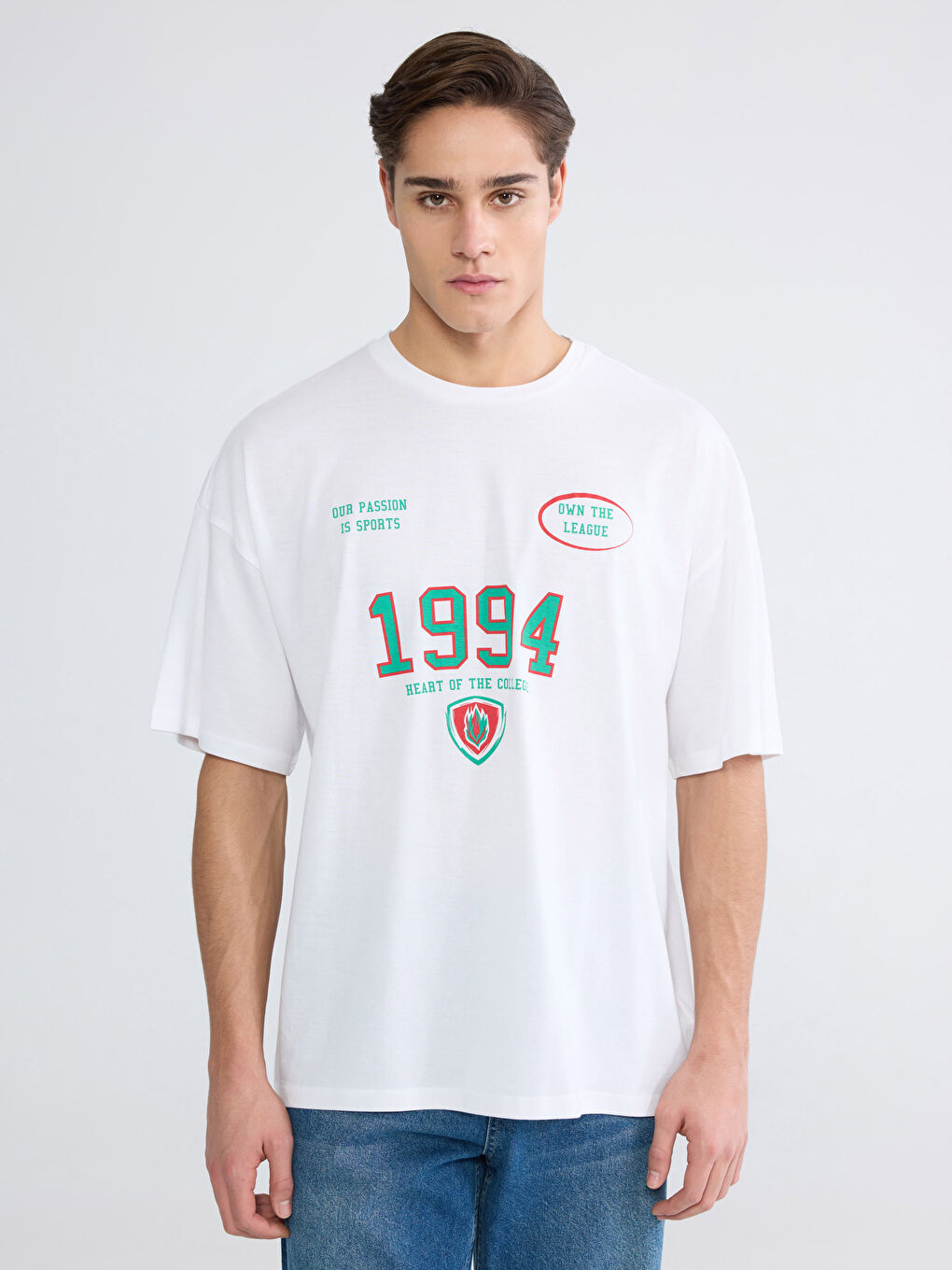 Plus Size Crew Neck Printed Cotton Men's T-Shirt