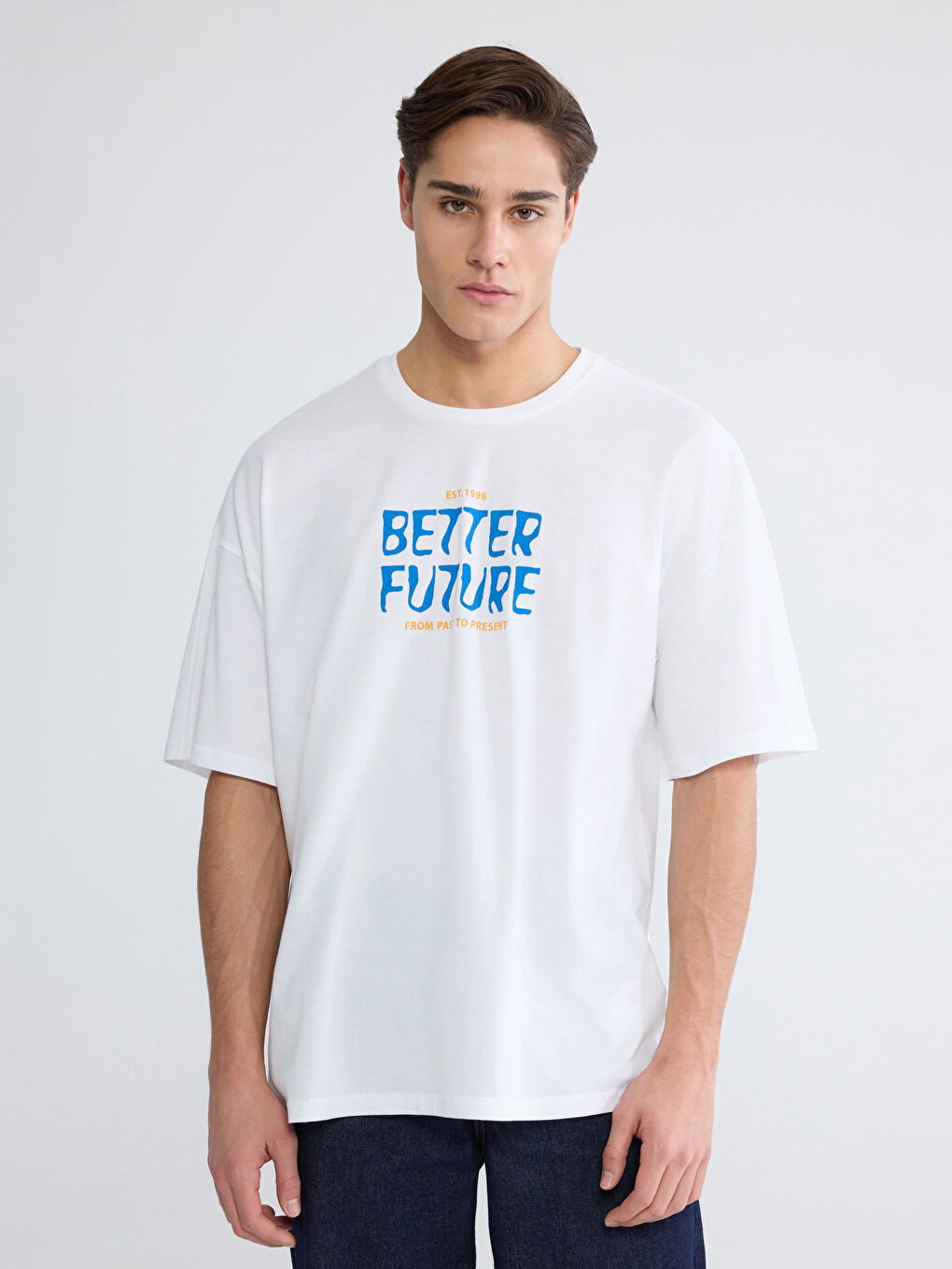 Plus Size Crew Neck Printed Cotton Men's T-Shirt