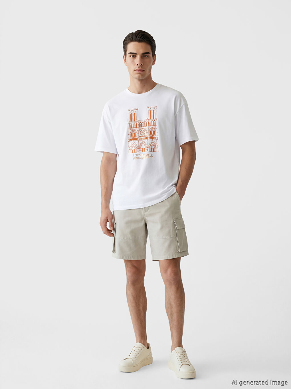 Bisiklet Yaka Baskılı Erkek Tişört-1