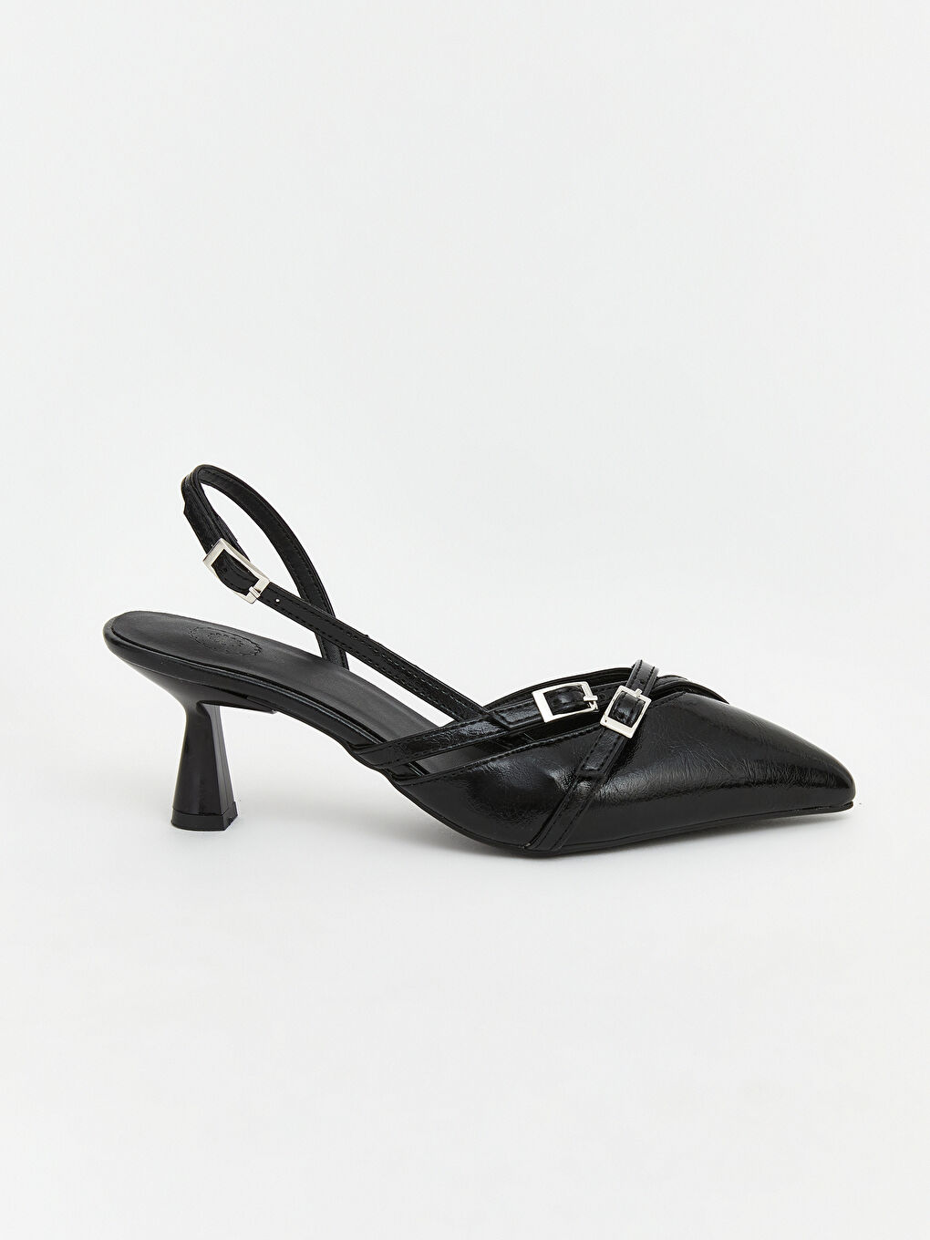 Siyah Sivri Burun Rugan Kadın Topuklu Ayakkabı-1