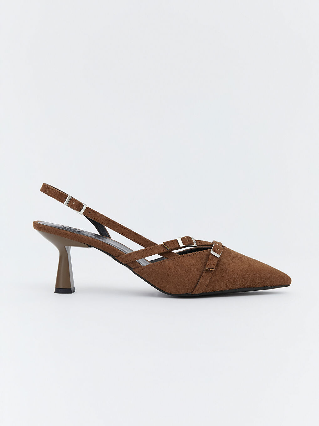 Kahverengi Sivri Burun Rugan Kadın Topuklu Ayakkabı-1